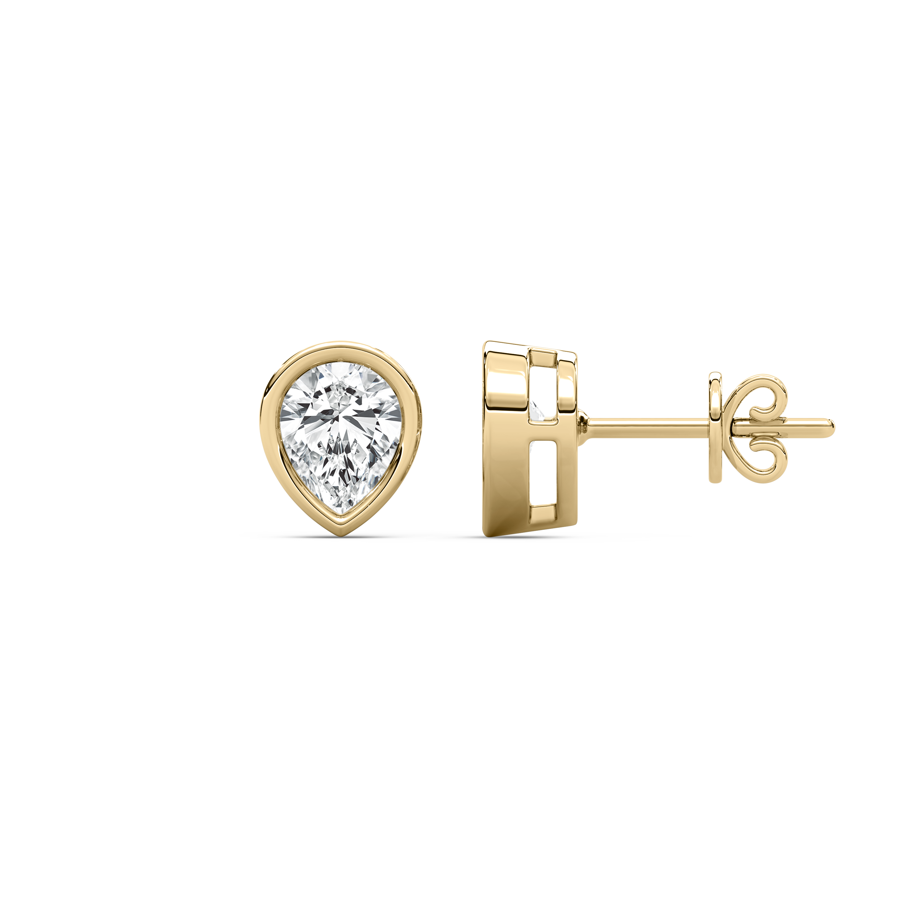 1 Carat Pear Diamond Zubaid Bezel Set Stud Earring