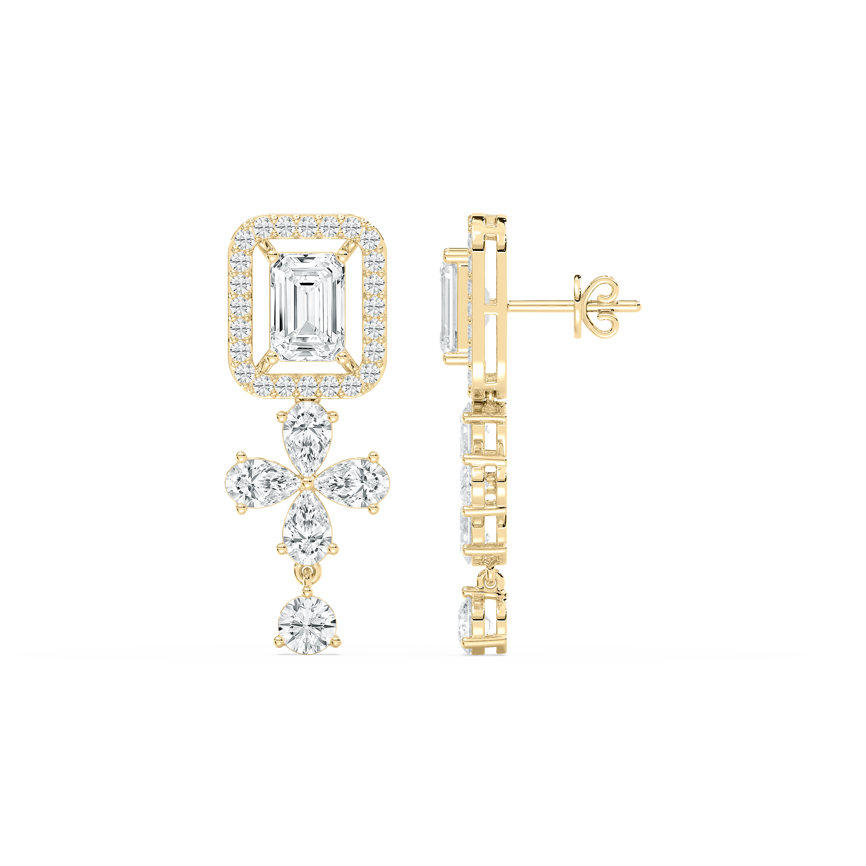 Multi Shape Diamonds Drop Earring