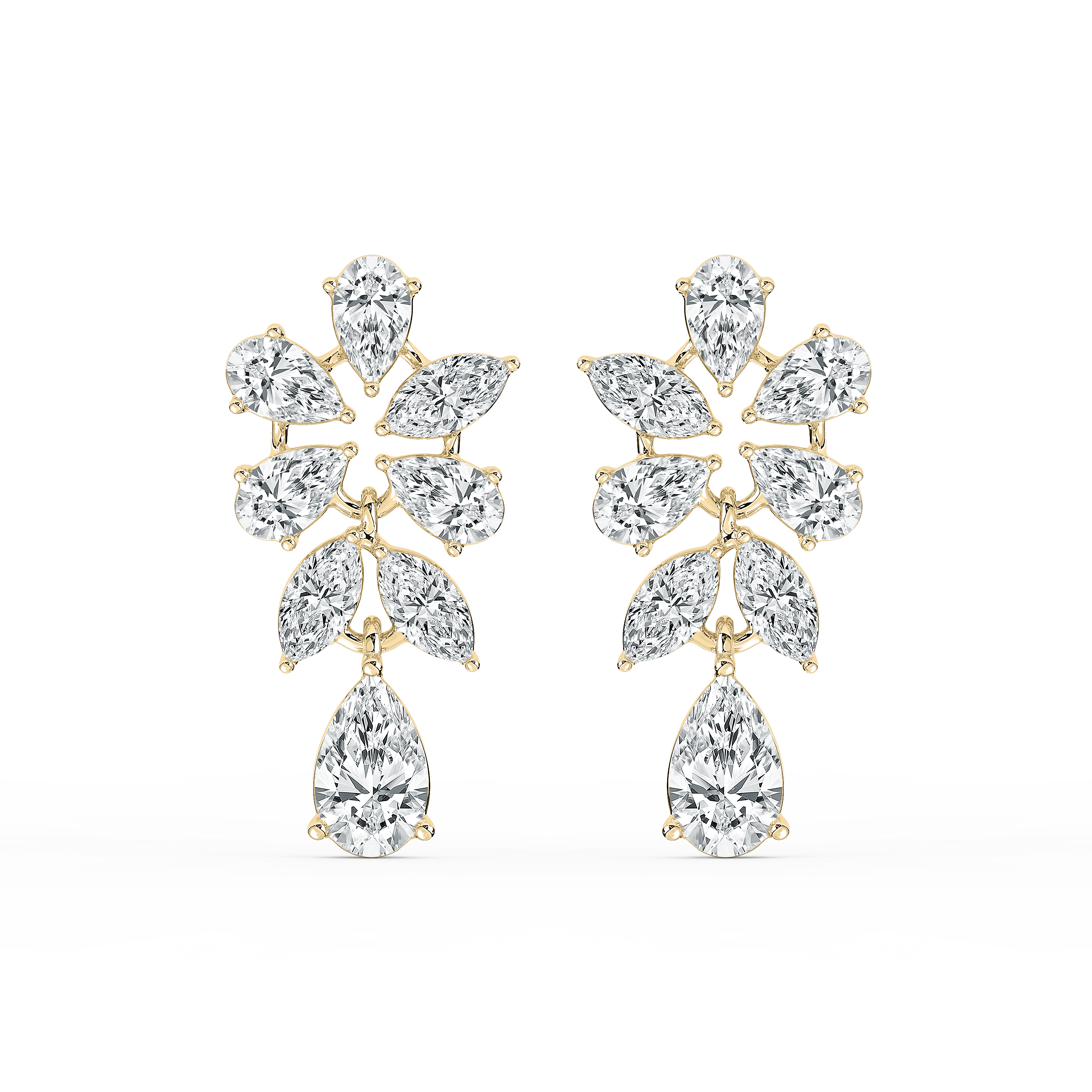 Glorious Flower Pear Diamonds Earrings