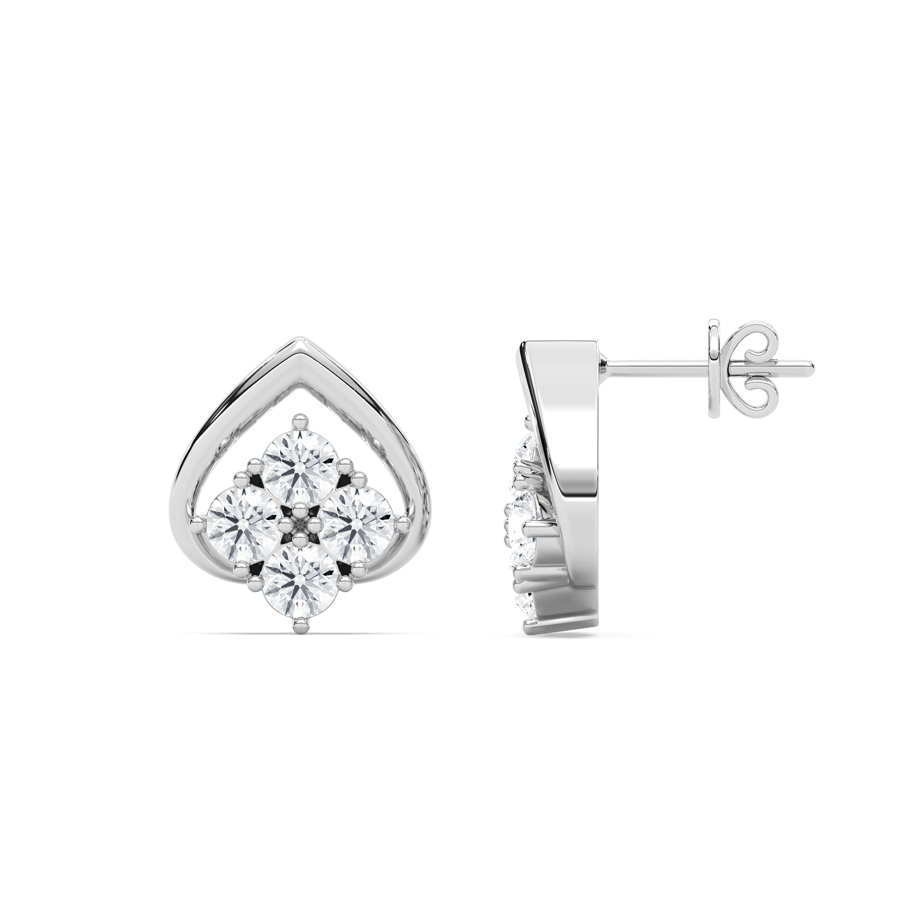Shining Spade Round Diamond Studs