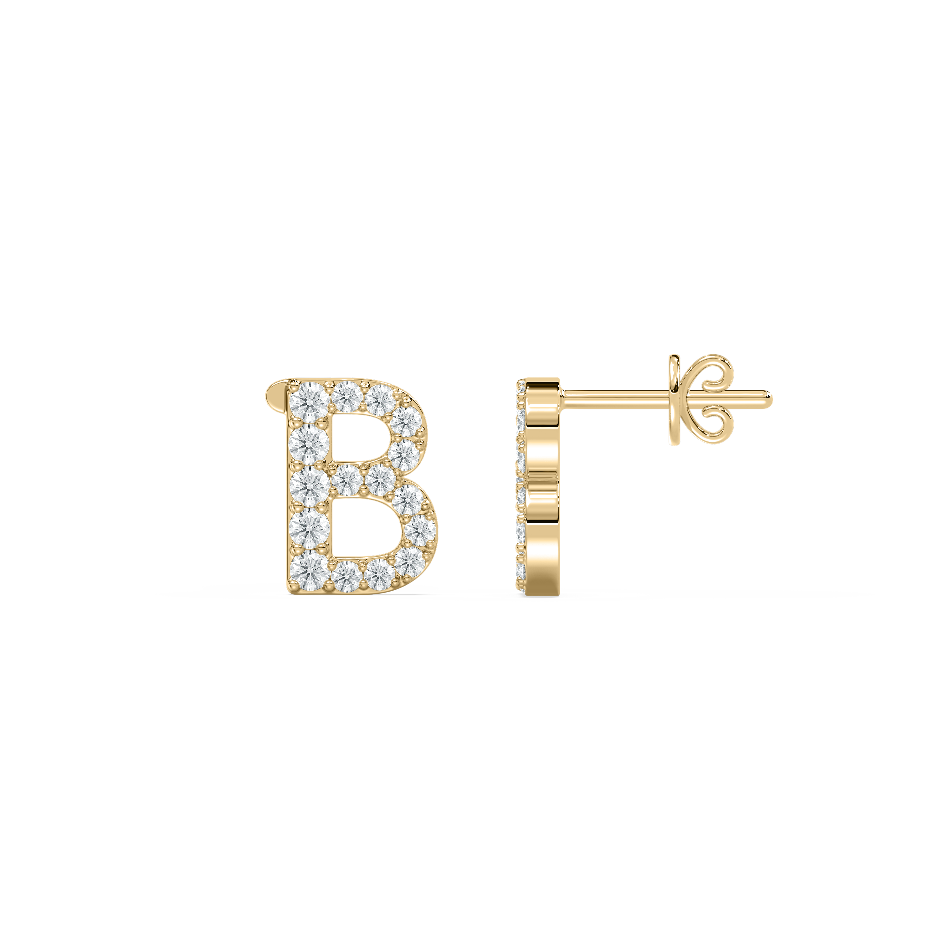 B Initial Alphabet Diamond  Earring