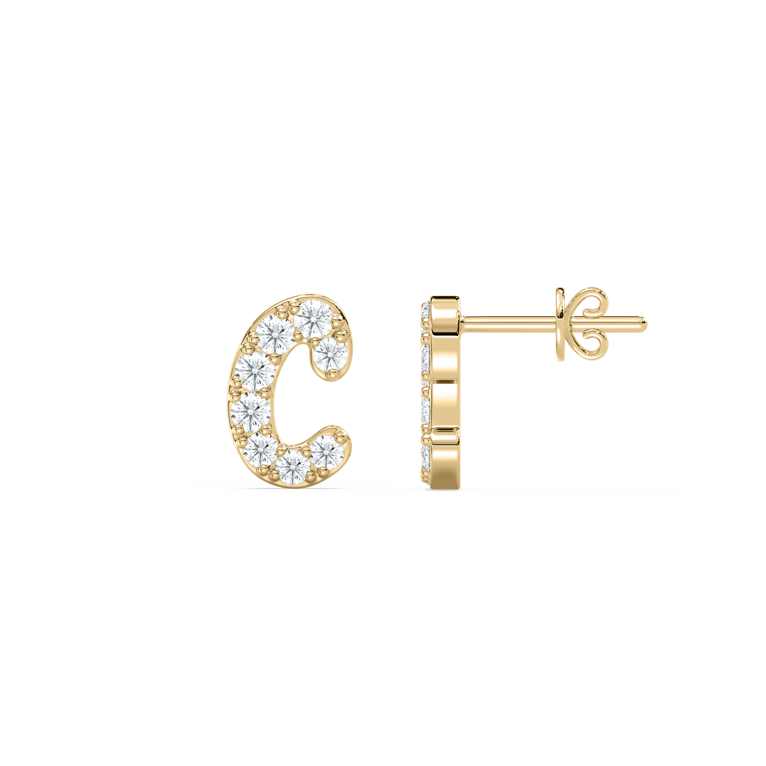 C Initial Alphabet Diamond  Earring