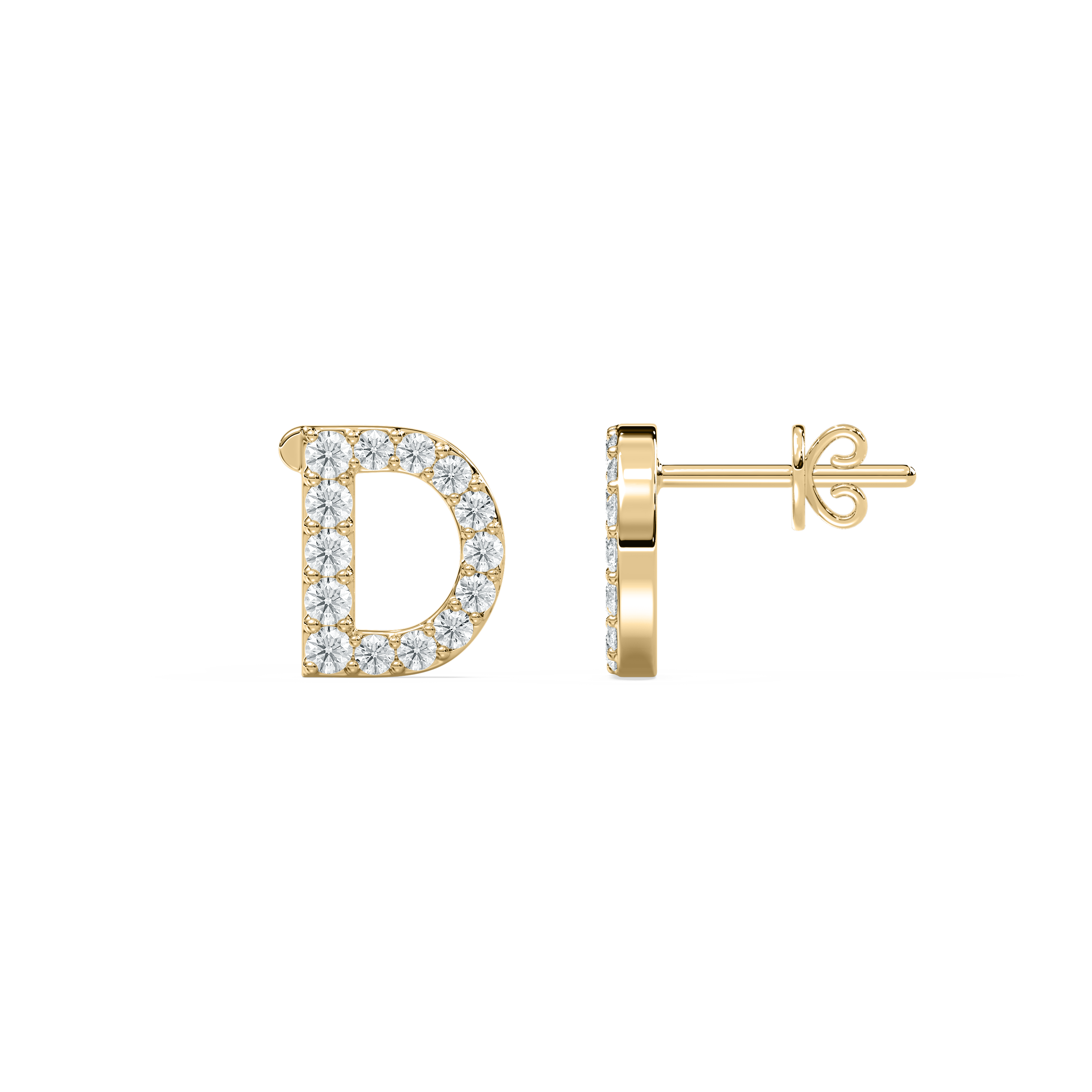 D Initial Alphabet Diamond  Earring