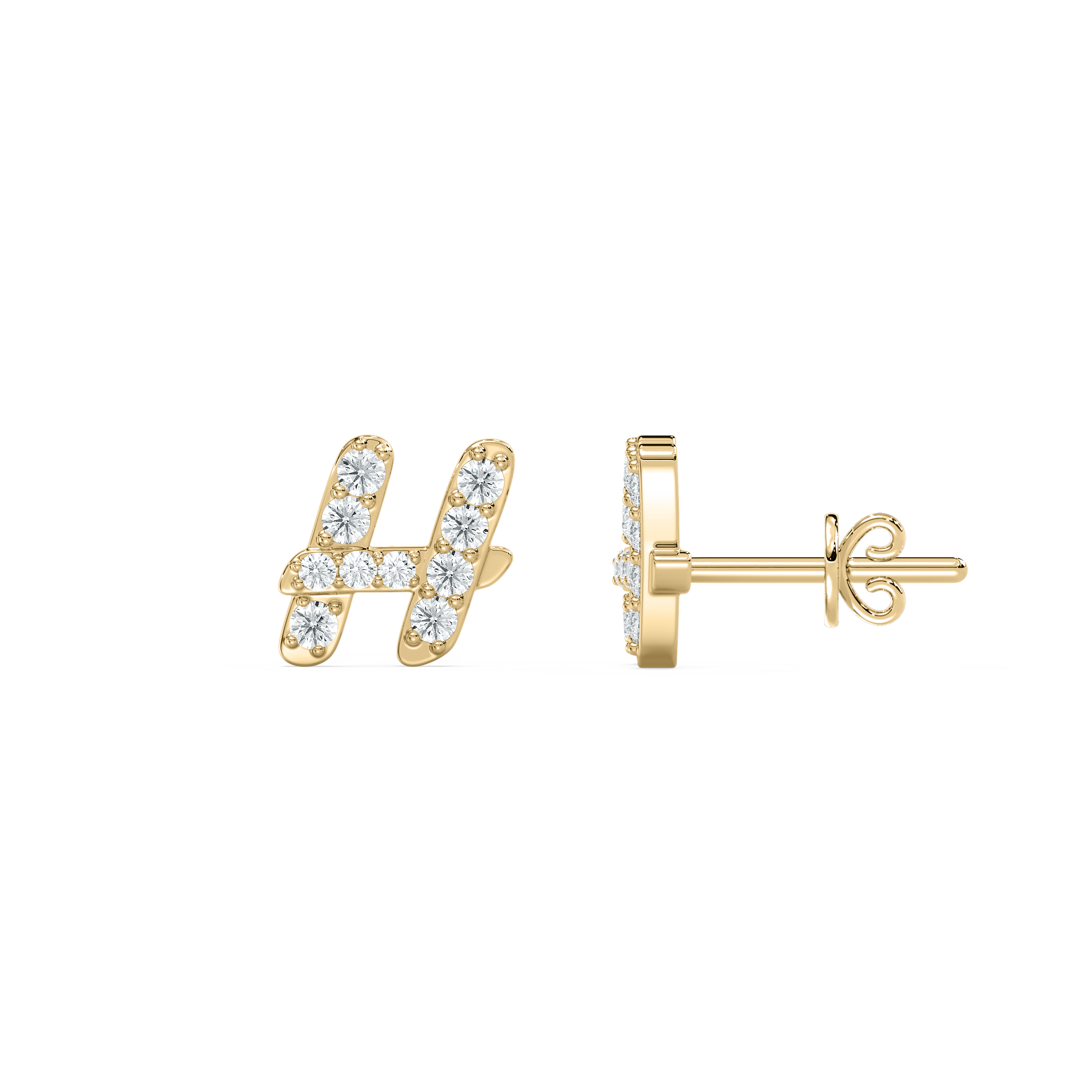 H Initial Alphabet Diamond  Earring