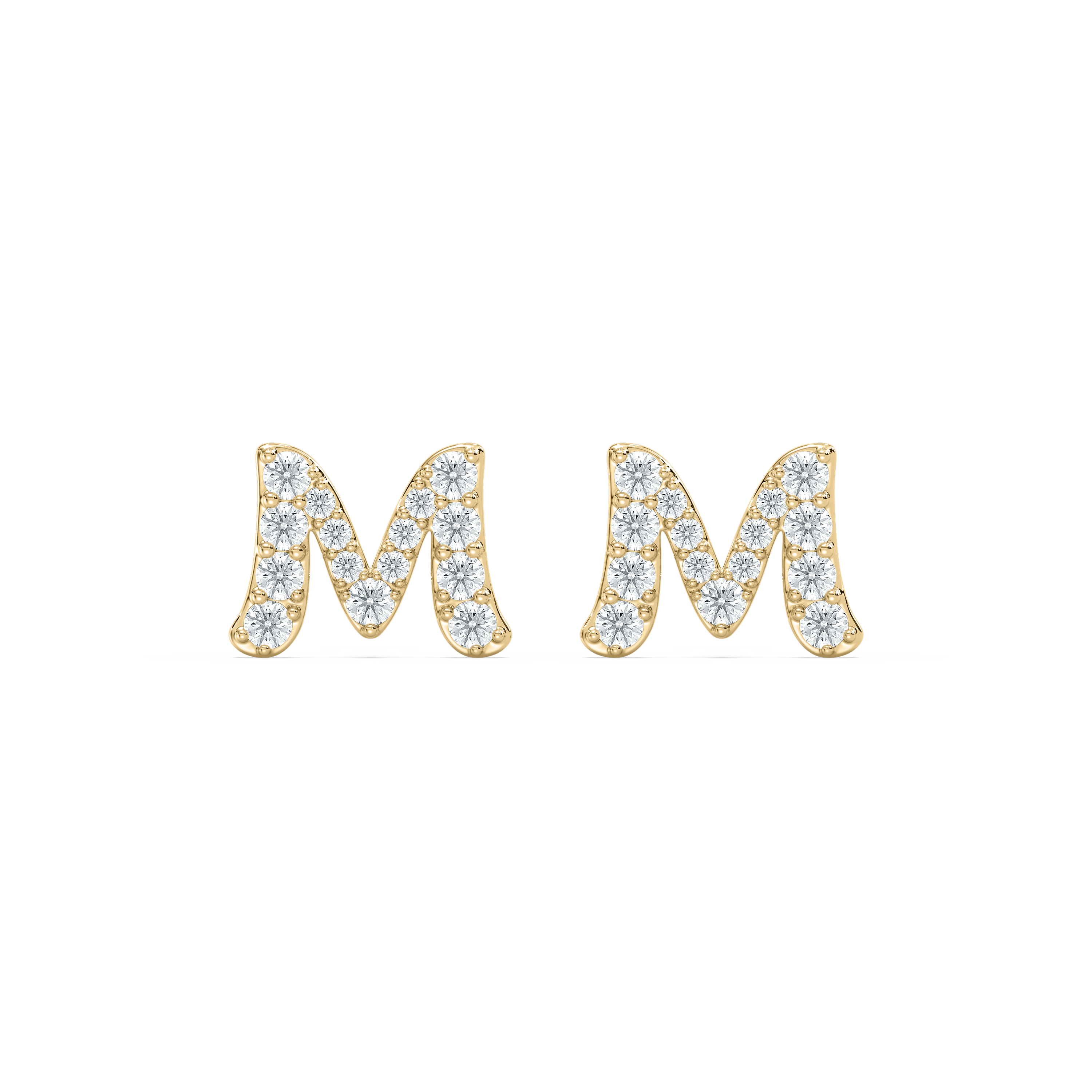 M Initial Alphabet Diamond  Earring