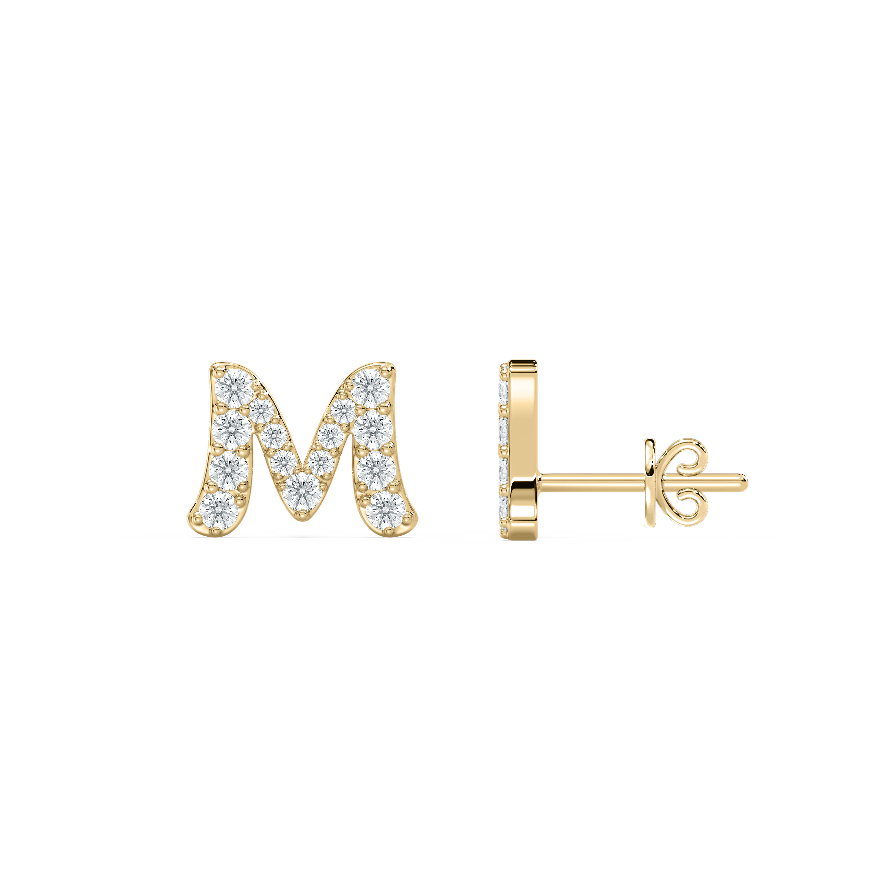 M Initial Alphabet Diamond  Earring