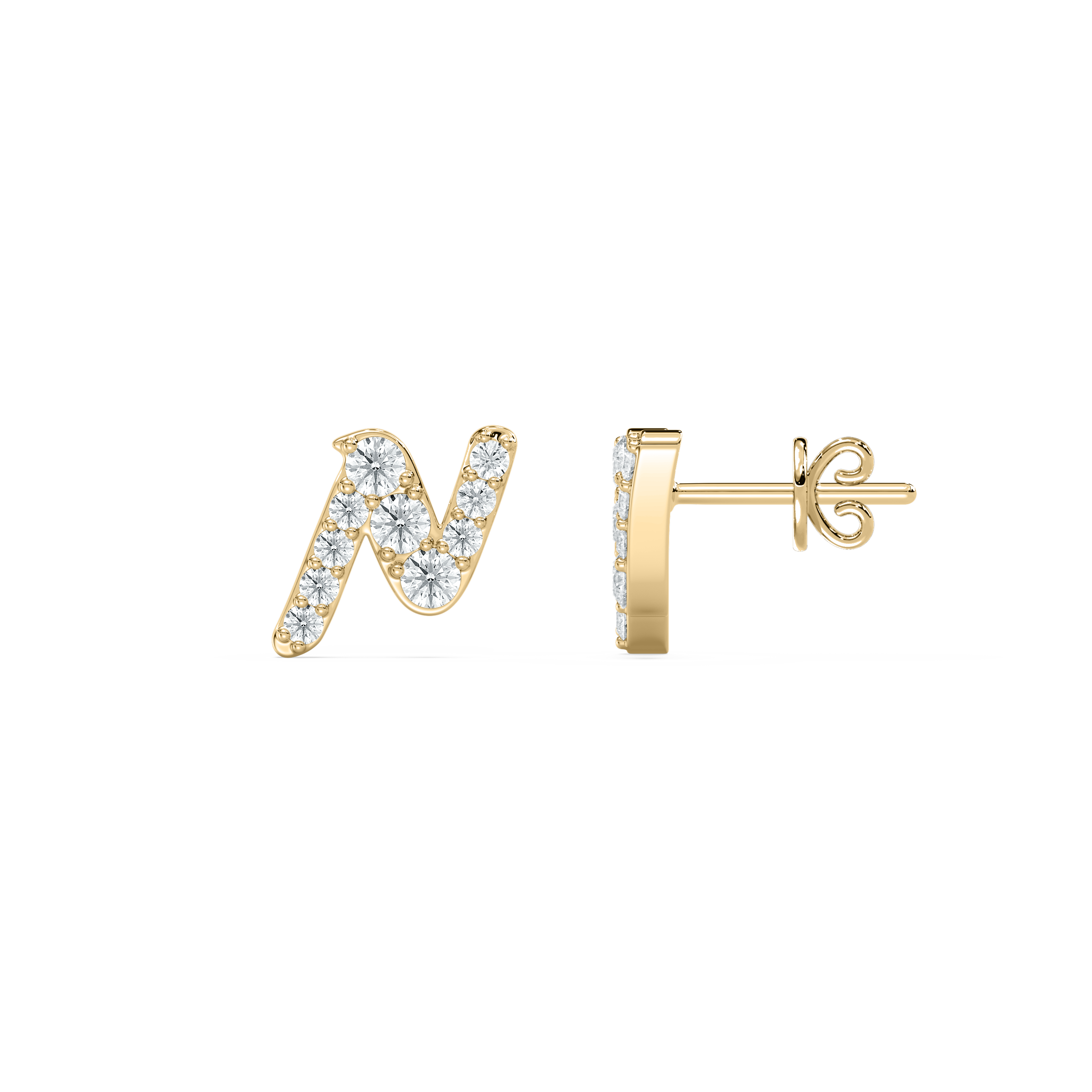 N Initial Alphabet Diamond  Earring