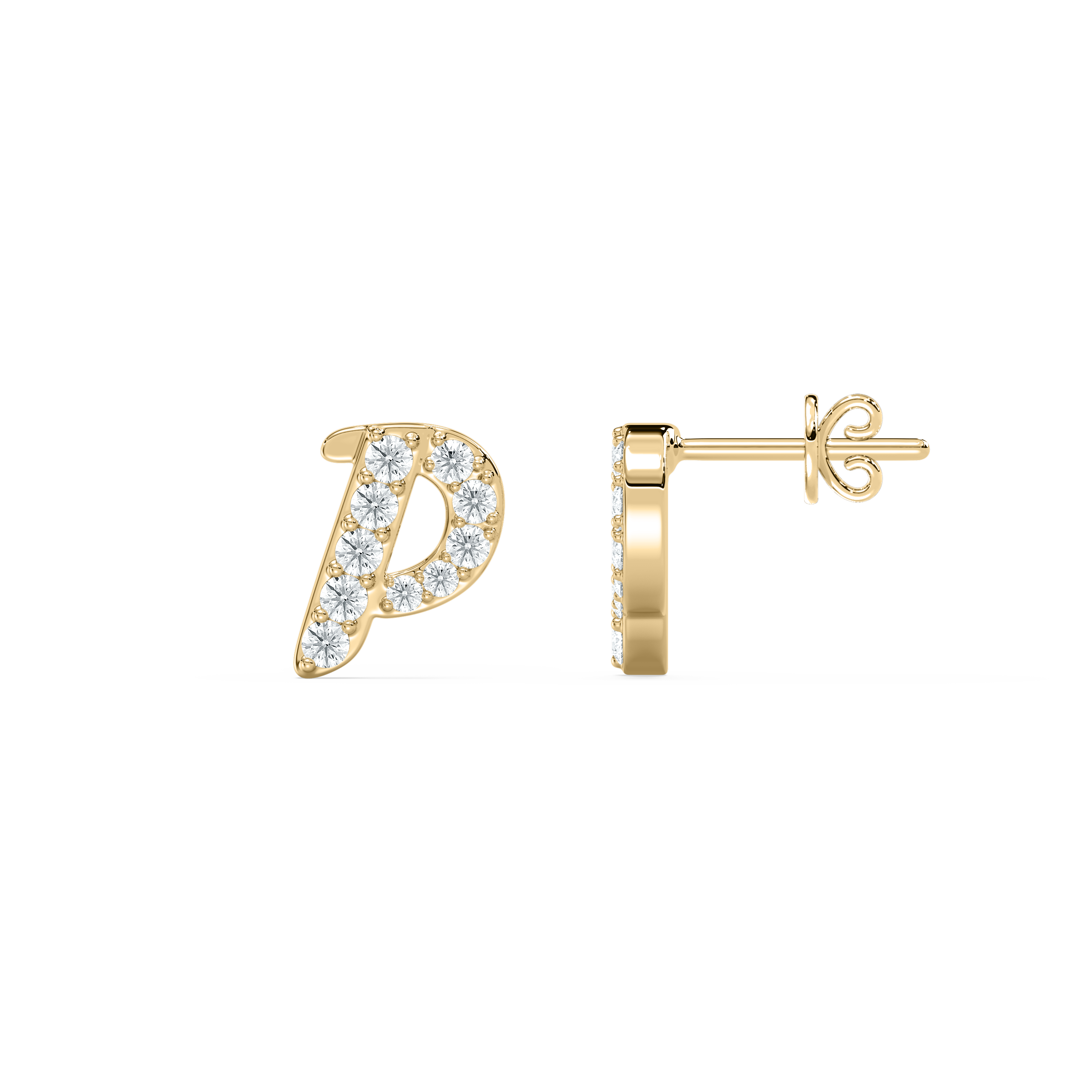 P Initial Alphabet Diamond  Earring