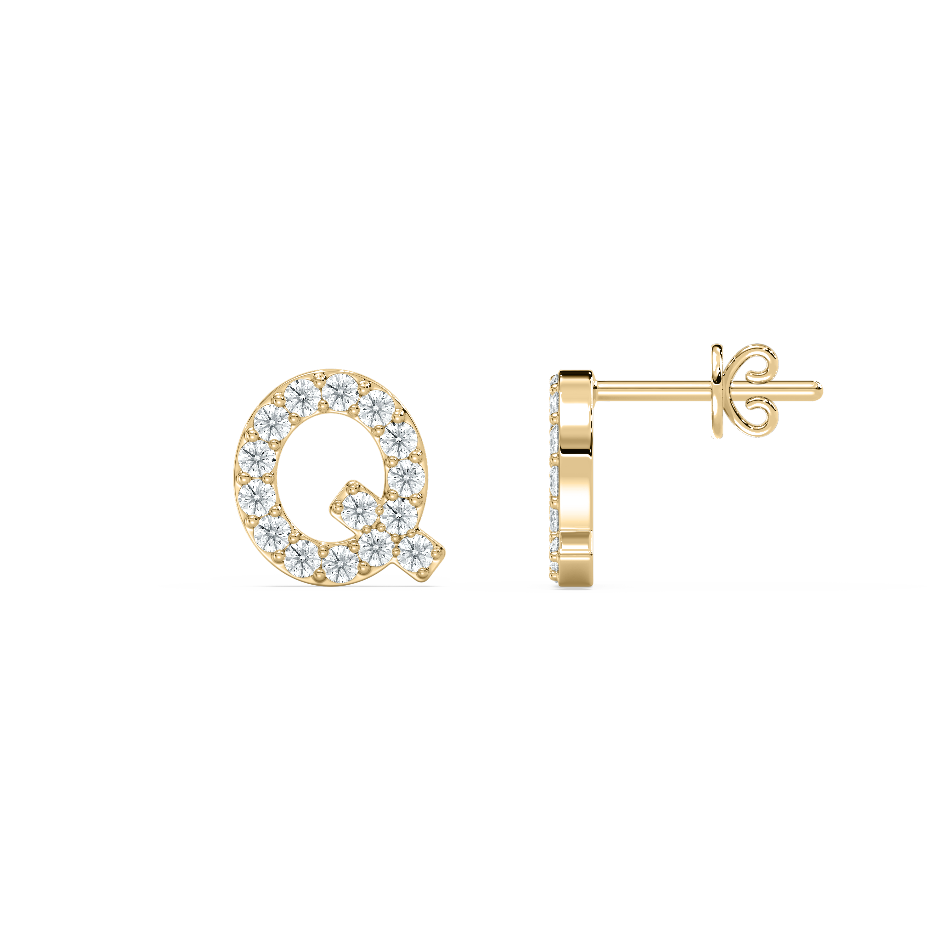 Q Initial Alphabet Diamonds Earring