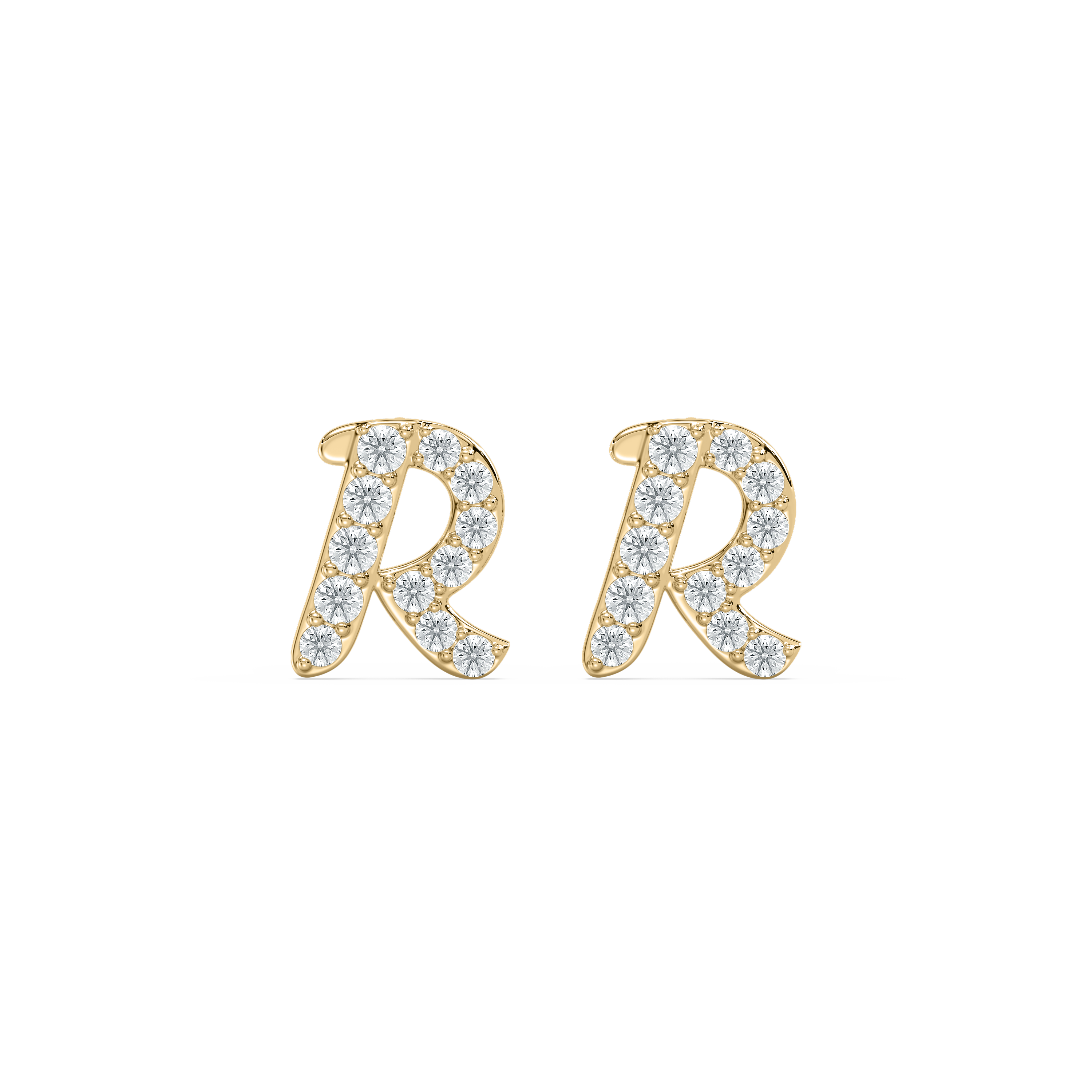 R Initial Alphabet Diamond  Earring