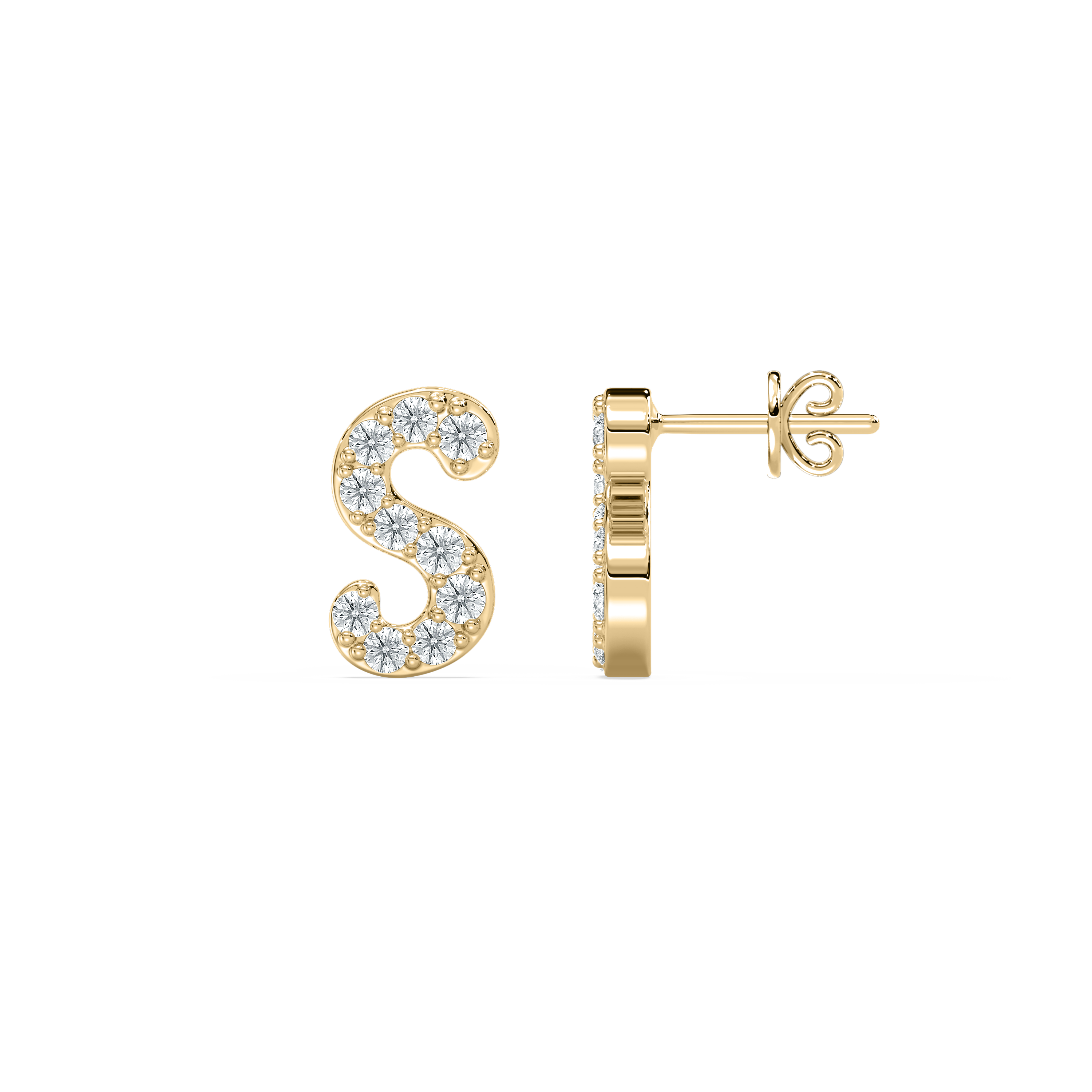 S Initial Alphabet Diamond  Earring