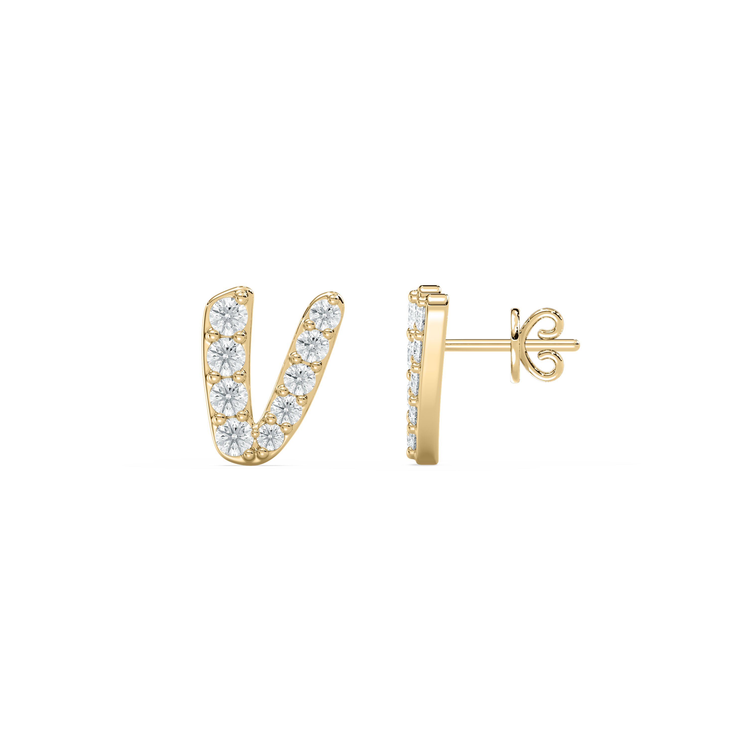 V Initial Alphabet Diamond  Earring