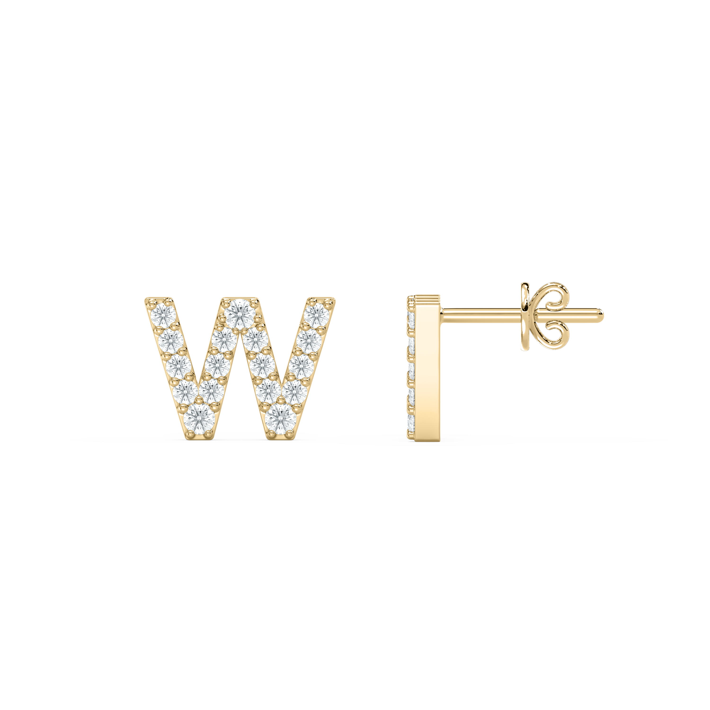 W Initial Alphabet Diamond  Earring