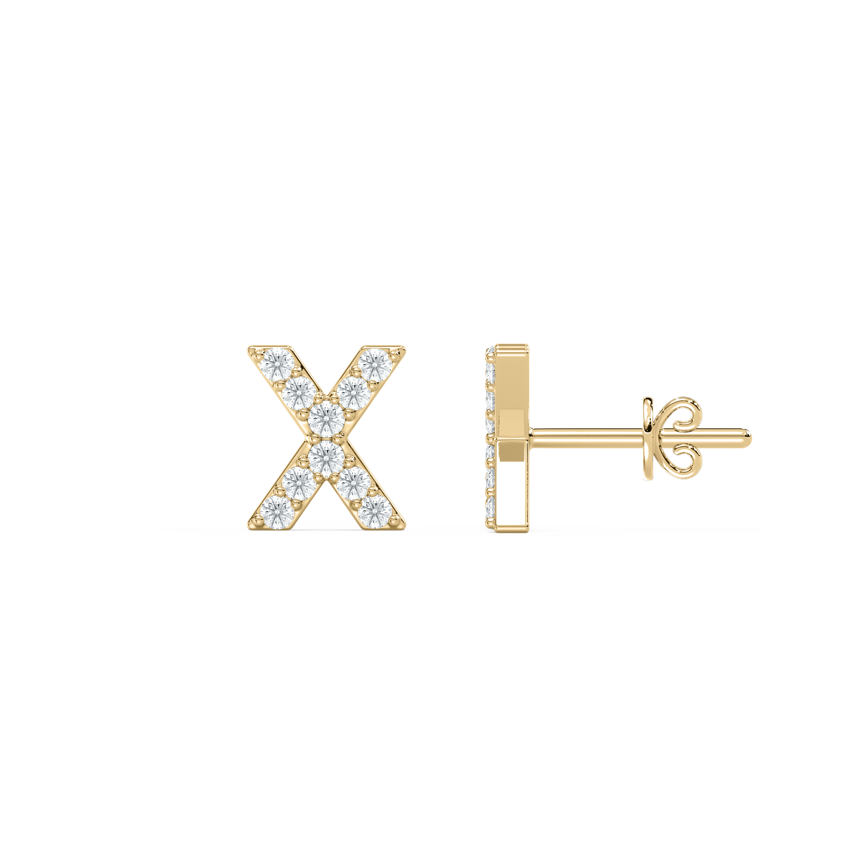 X Initial Alphabet Diamond  Earring