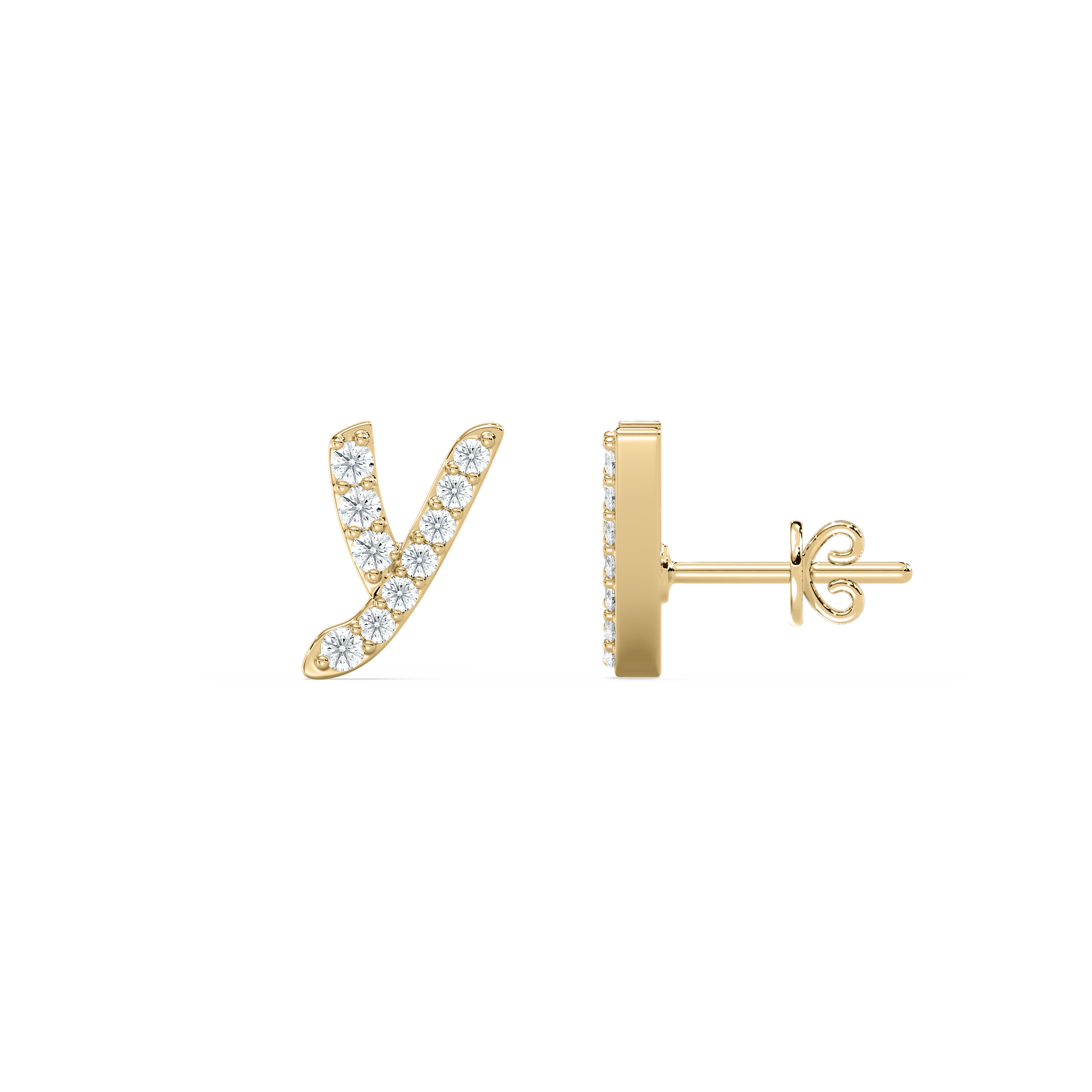 Y Initial Alphabet Diamond  Earring