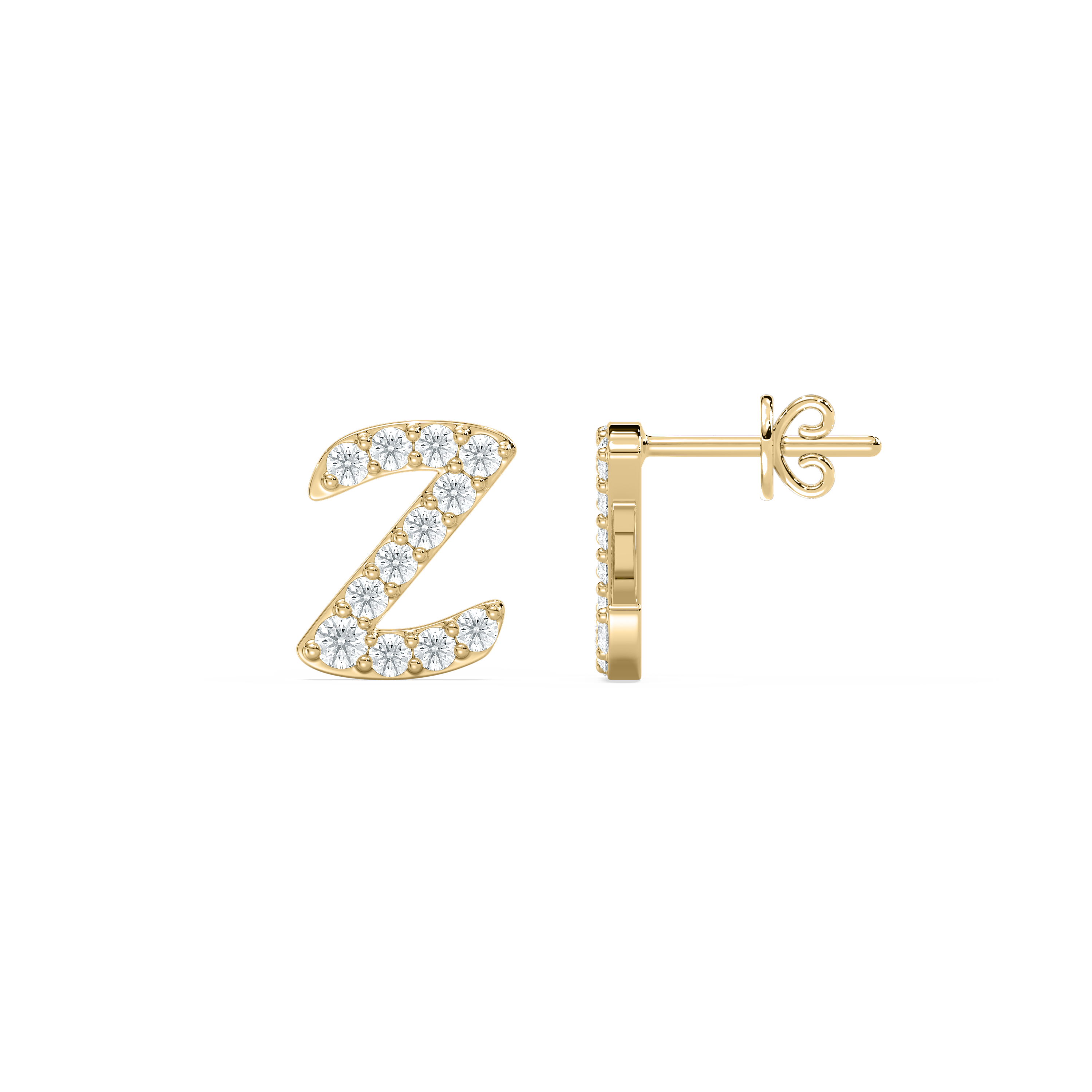 Z Initial Alphabet Diamond  Earring