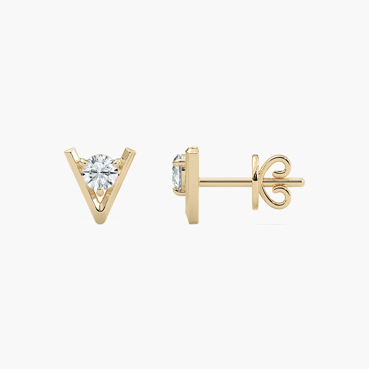 Round Diamond V Style Stud Earring