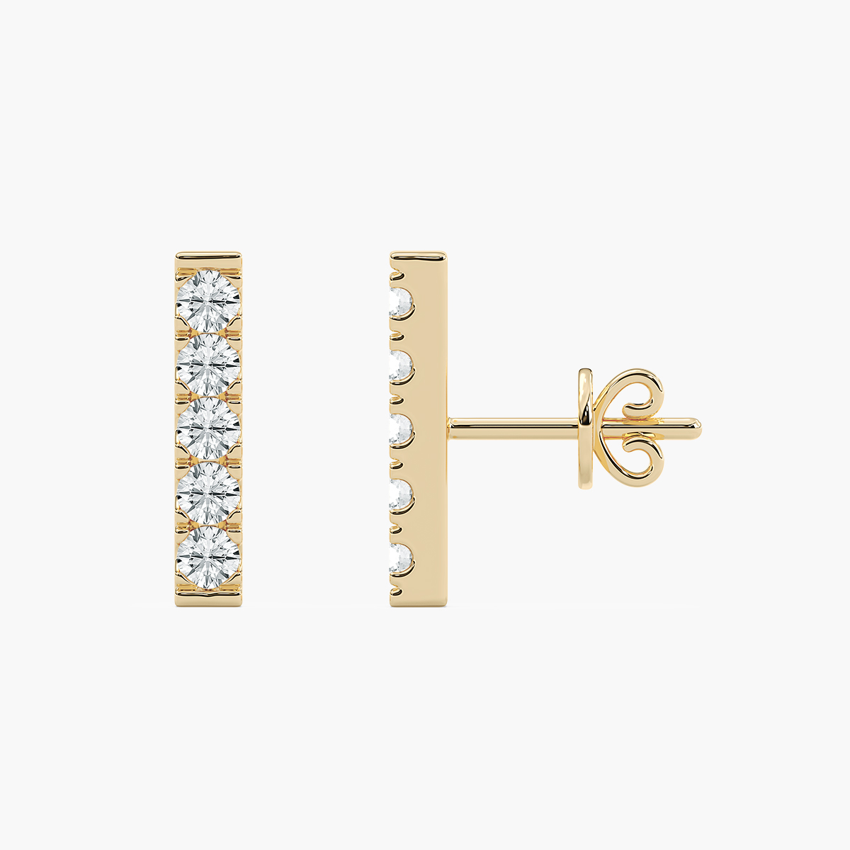 Round Diamond Row Stud Earring