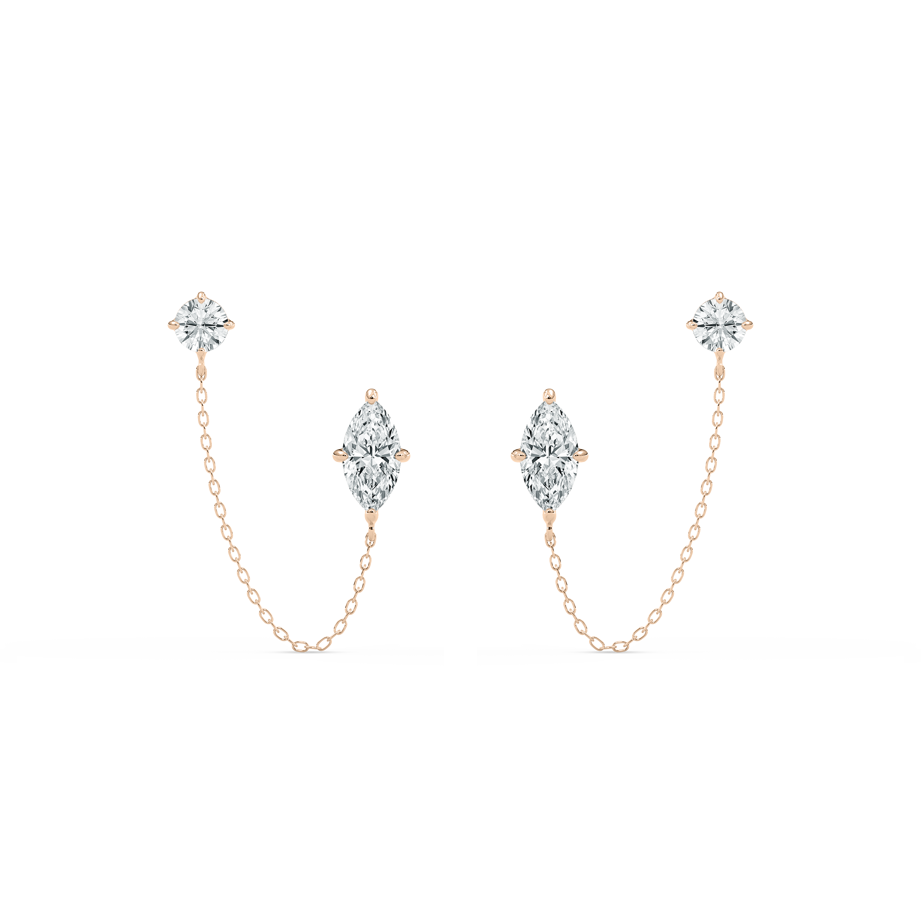 Round And Marquise Diamond Chain Earring 