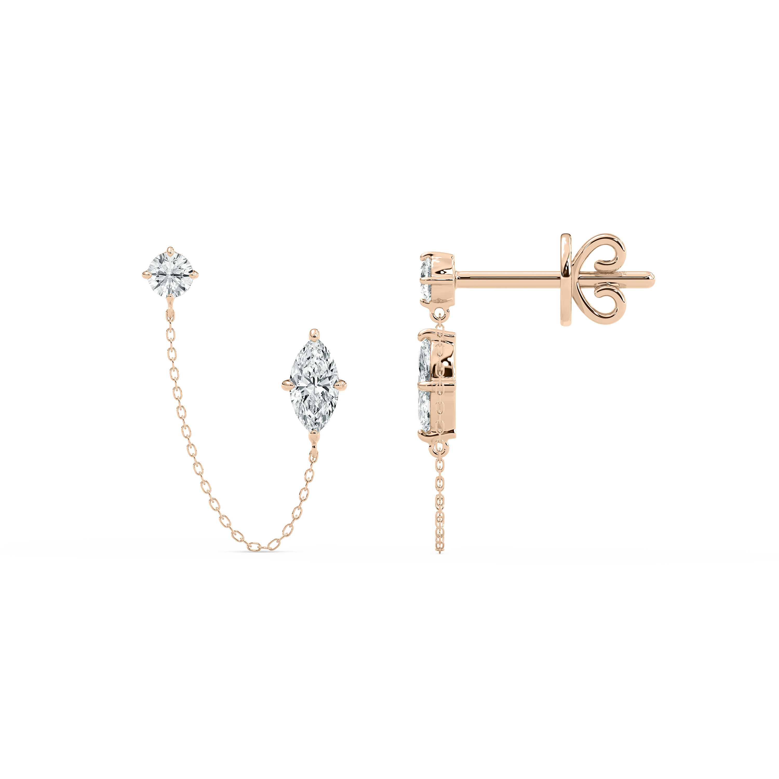 Round And Marquise Diamond Chain Earring 