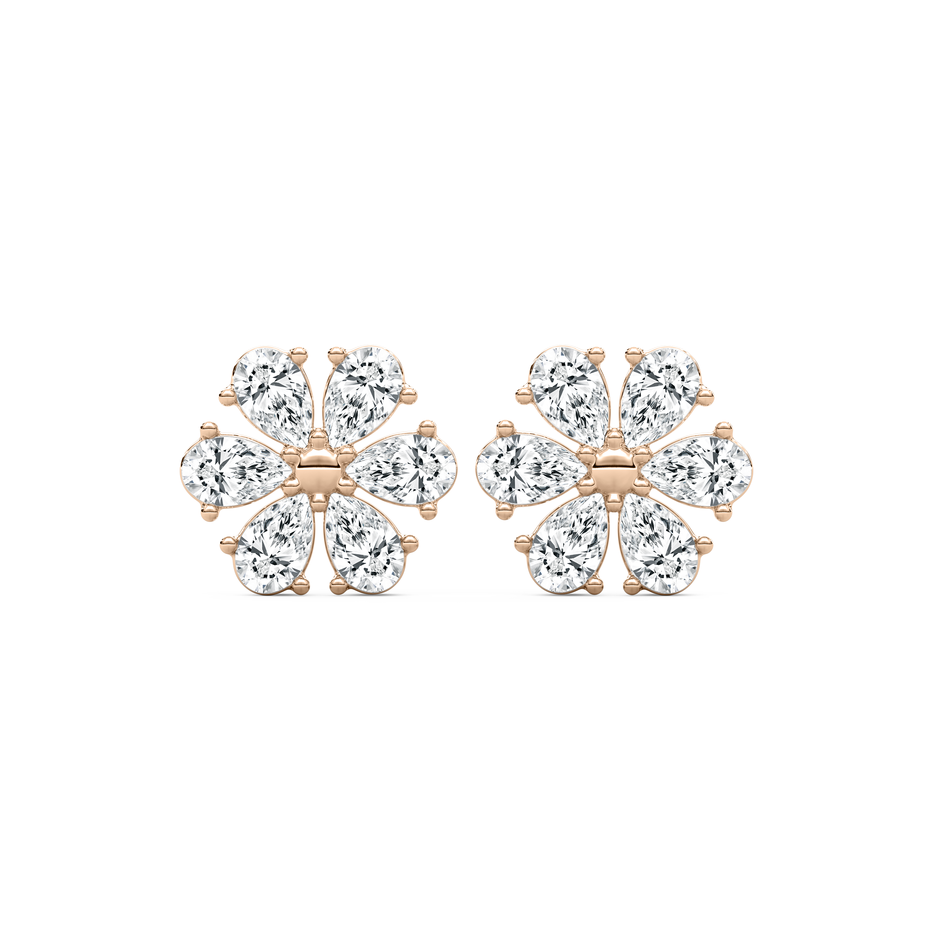 Pear Diamond Floral Flower Stud Earring (Without Chain)