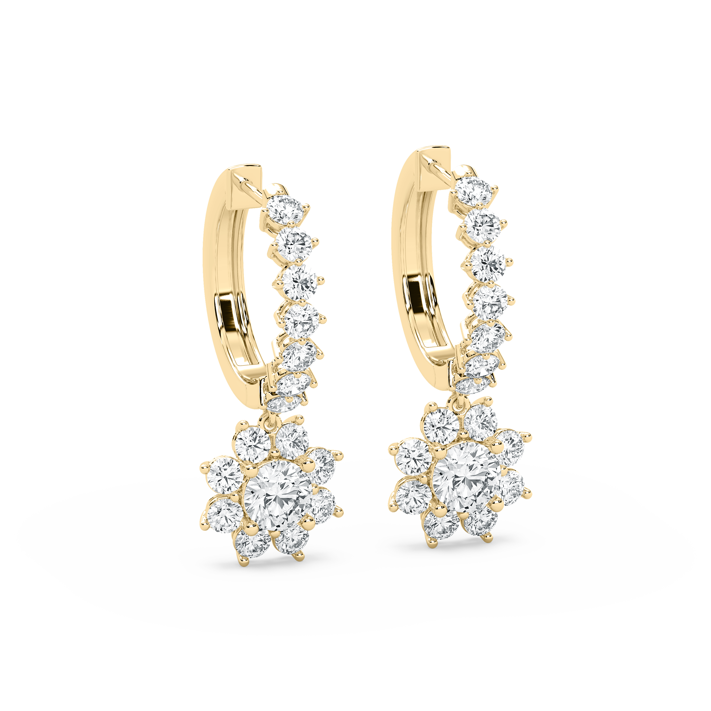 2 Carat Round Diamond SunFlower Petite Drop Hoop Earring 