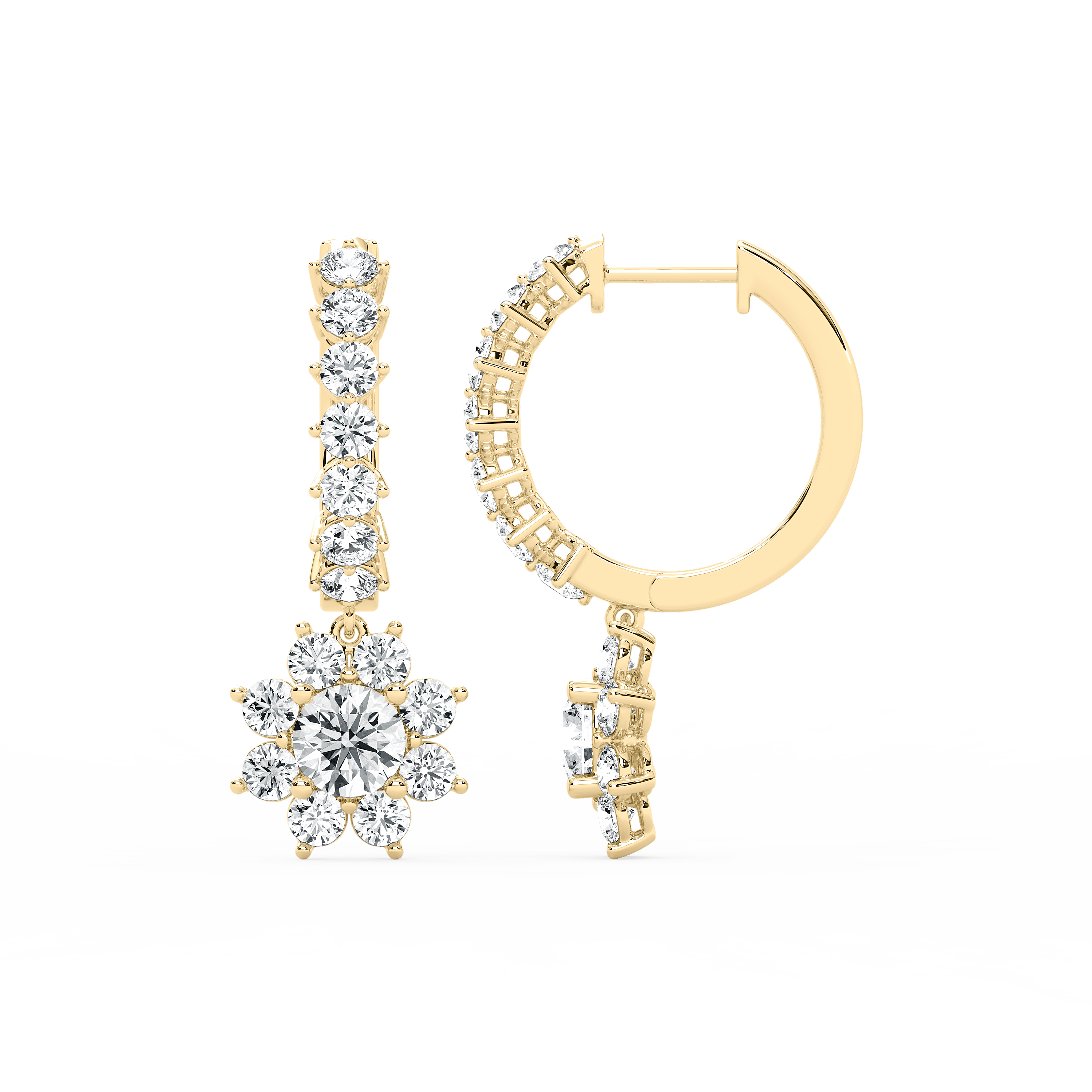 2 Carat Round Diamond SunFlower Petite Drop Hoop Earring 