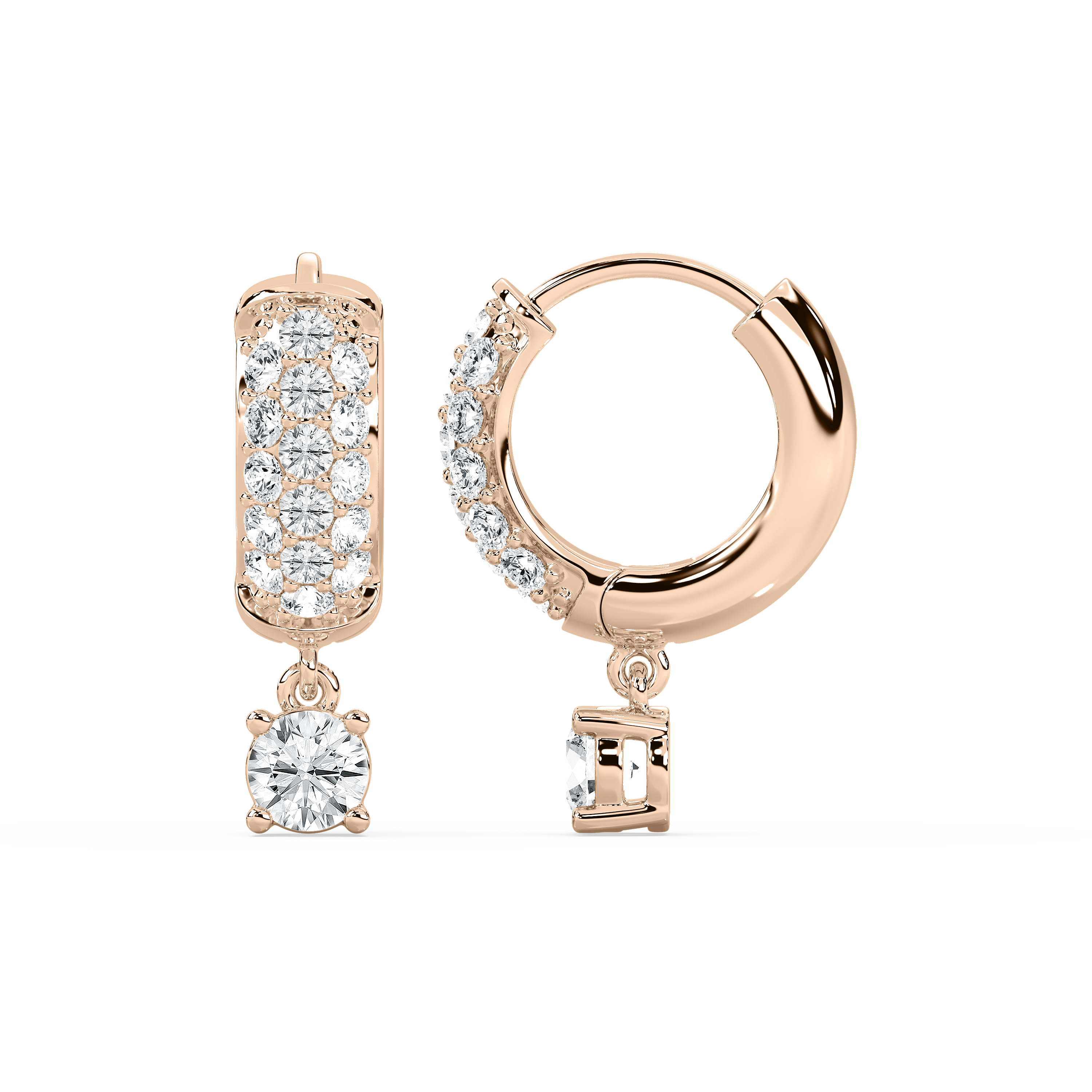 Round Diamond Blomy Huggie Hoop Earring (Without Chain)