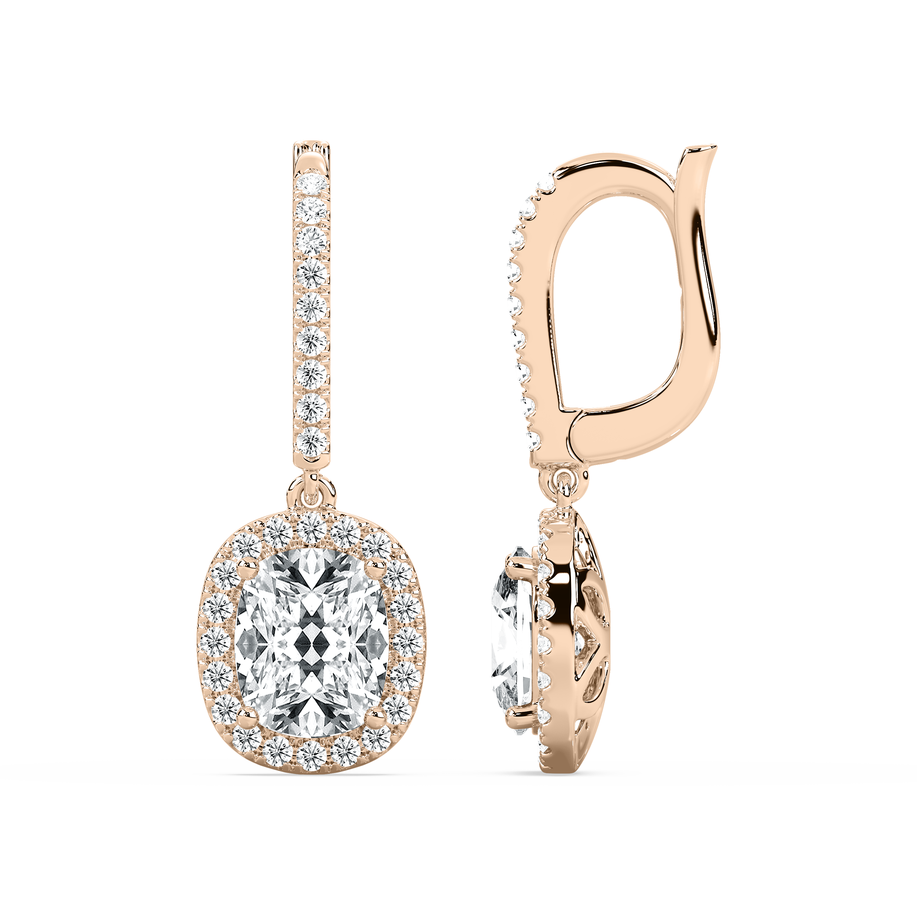 3 Carat Cushion Diamond Cleon Halo Hoop Earring