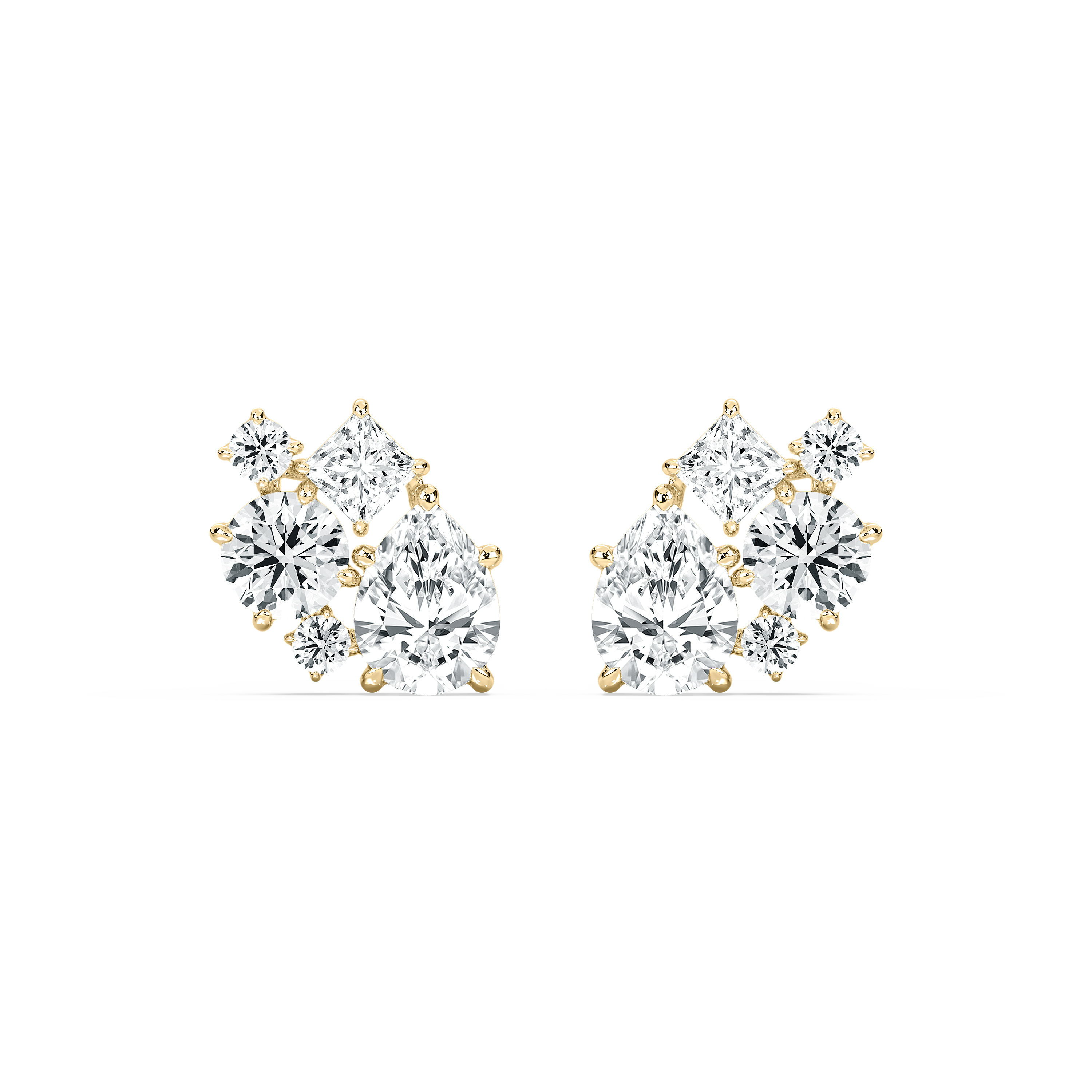 Multi Shape Diamonds Mosaic Helix Stud Earring