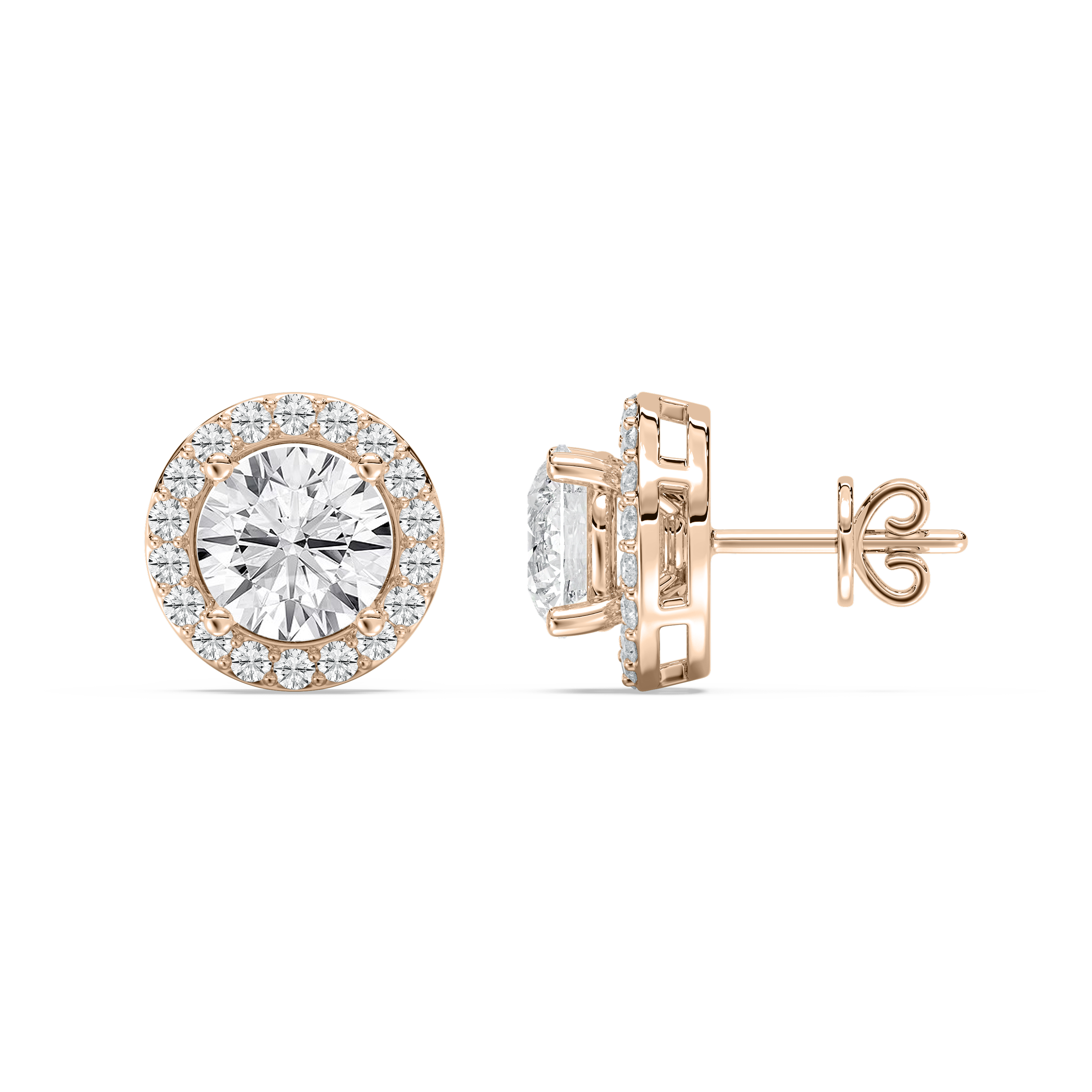 Round Diamond Entwined Halo Stud Earrings