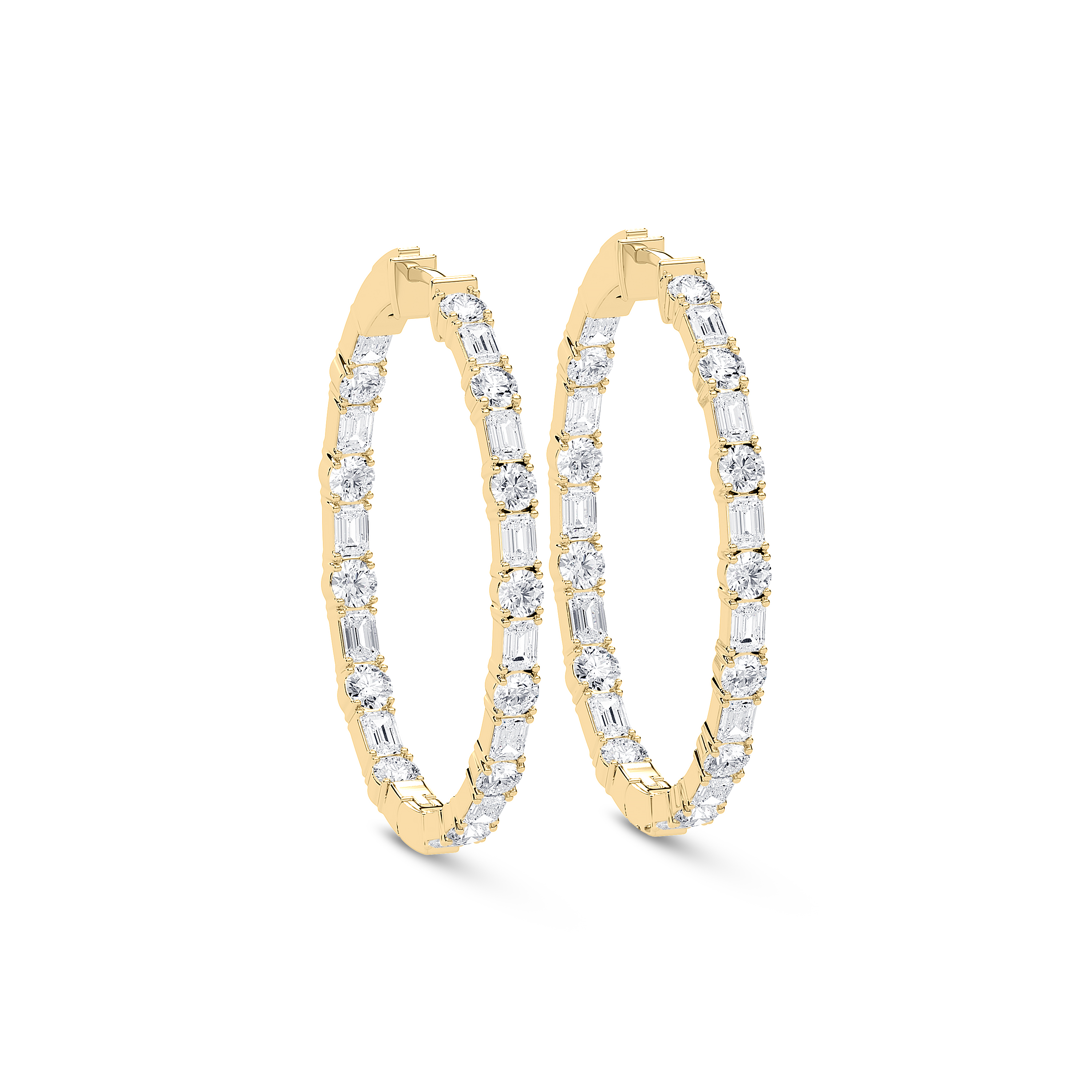 5 Carat Round And Emerald Diamond Rohilla Inside Out Hoop Earring