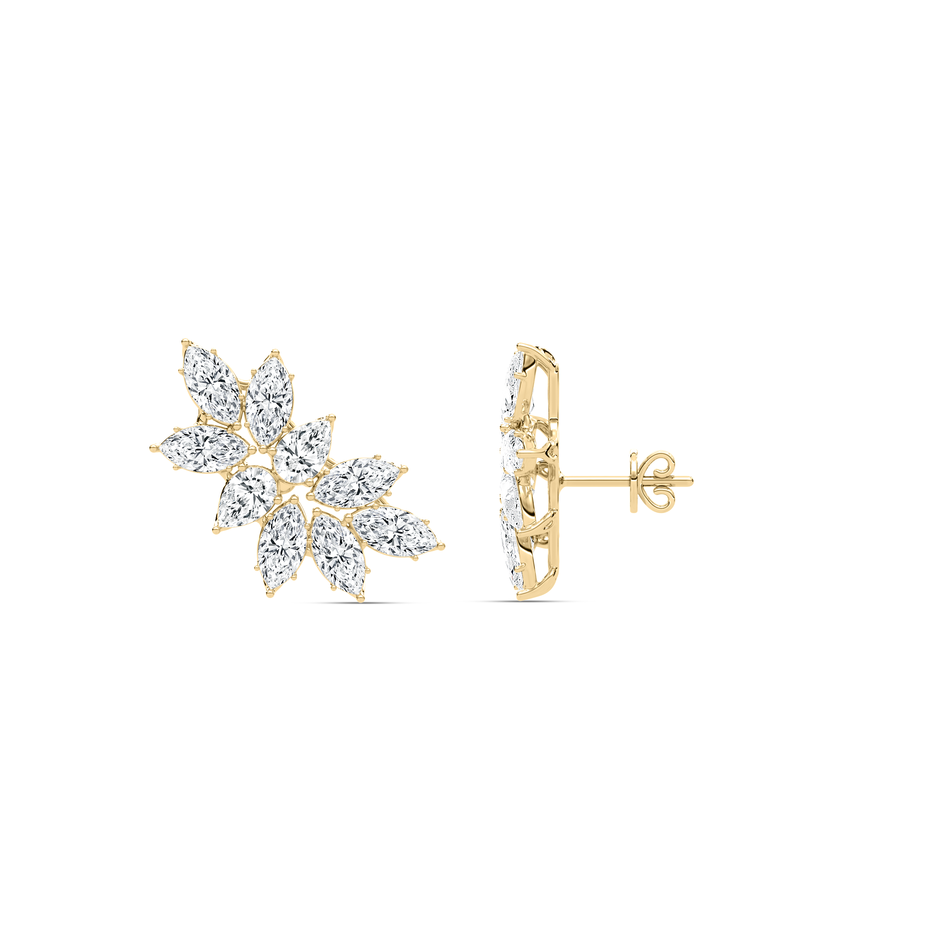 Pear And Marquise Diamond Cartilage Cluster Stud Earring