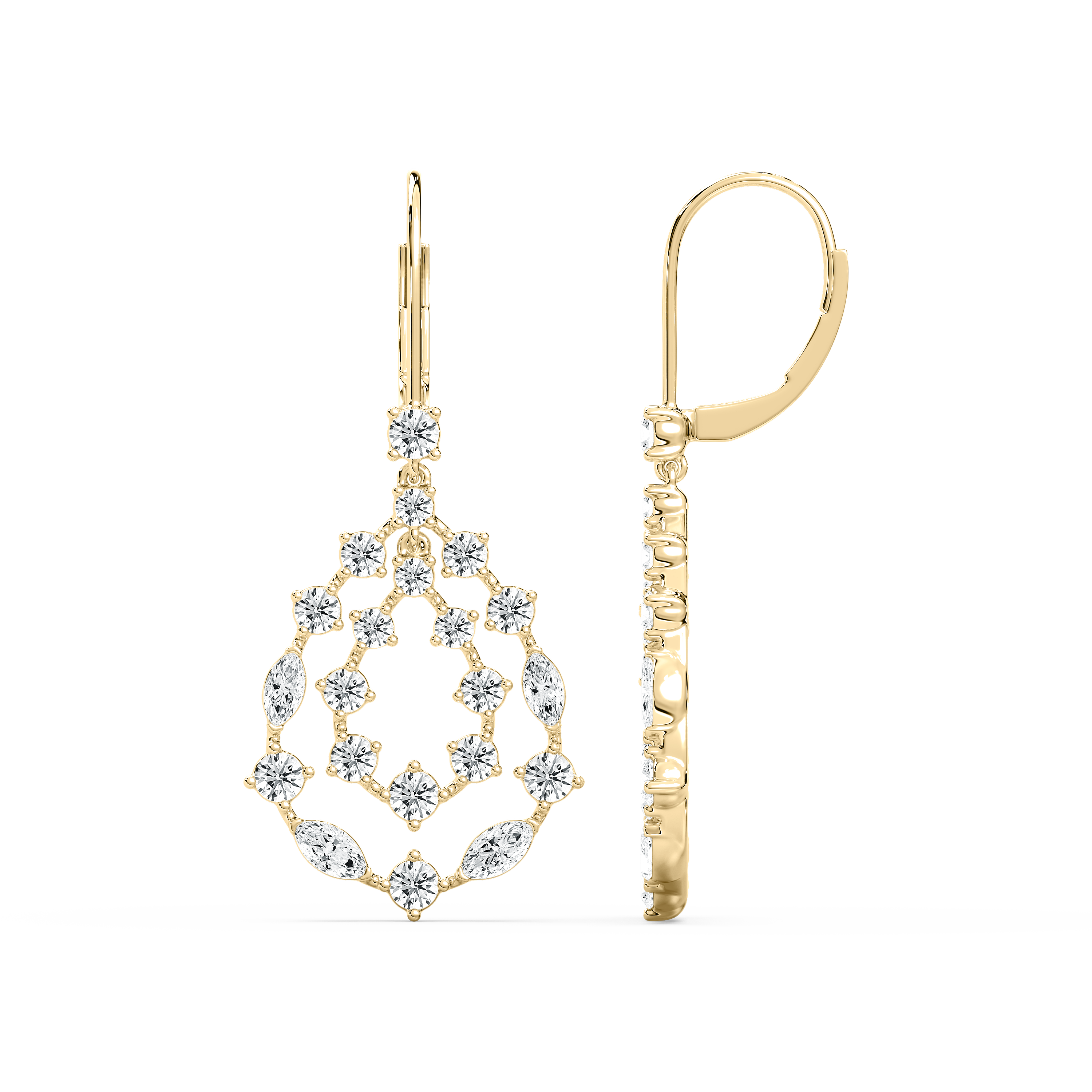 Round And Marquise Diamond Retro Glamour Hoop Earring
