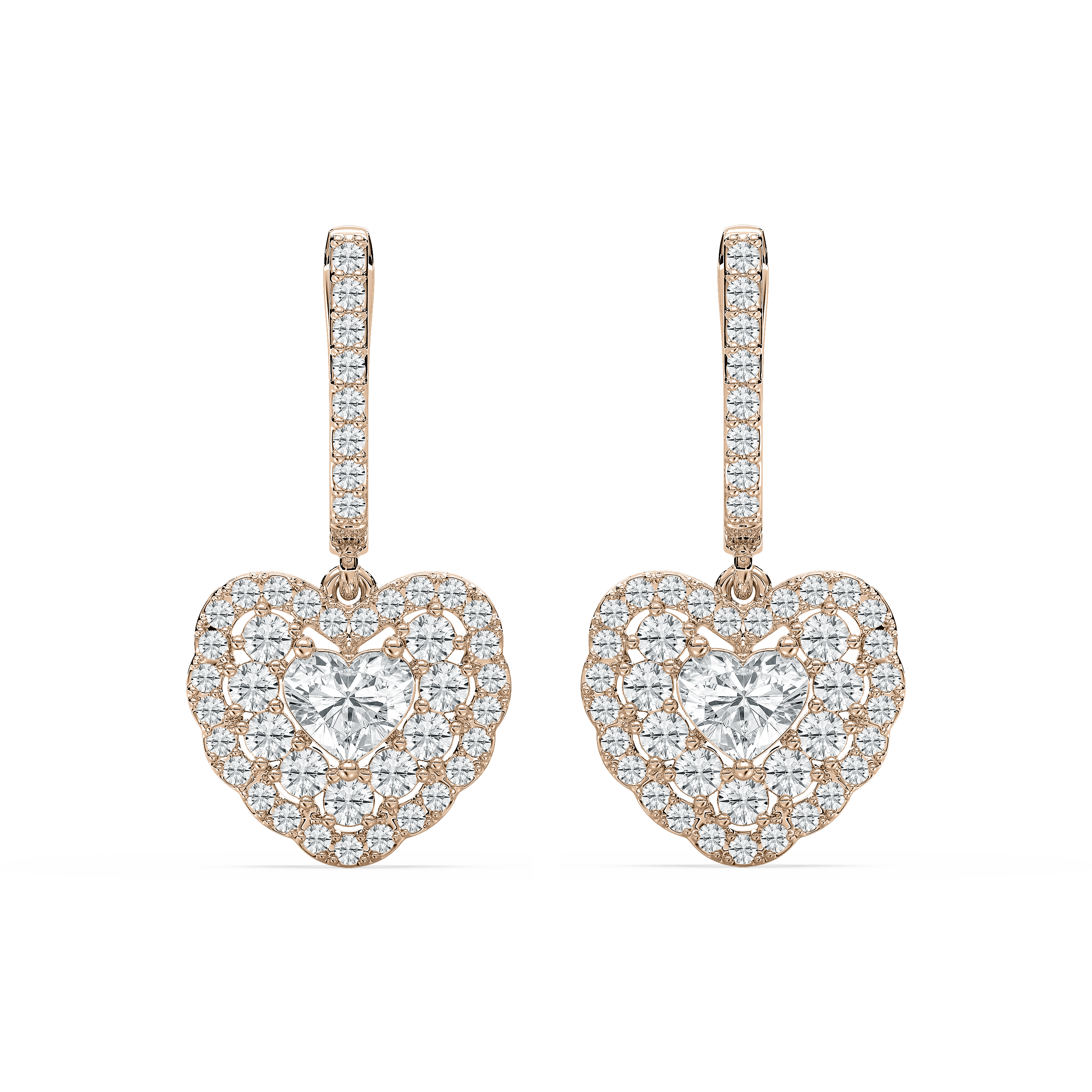 Heart Diamonds Dangle Earrings