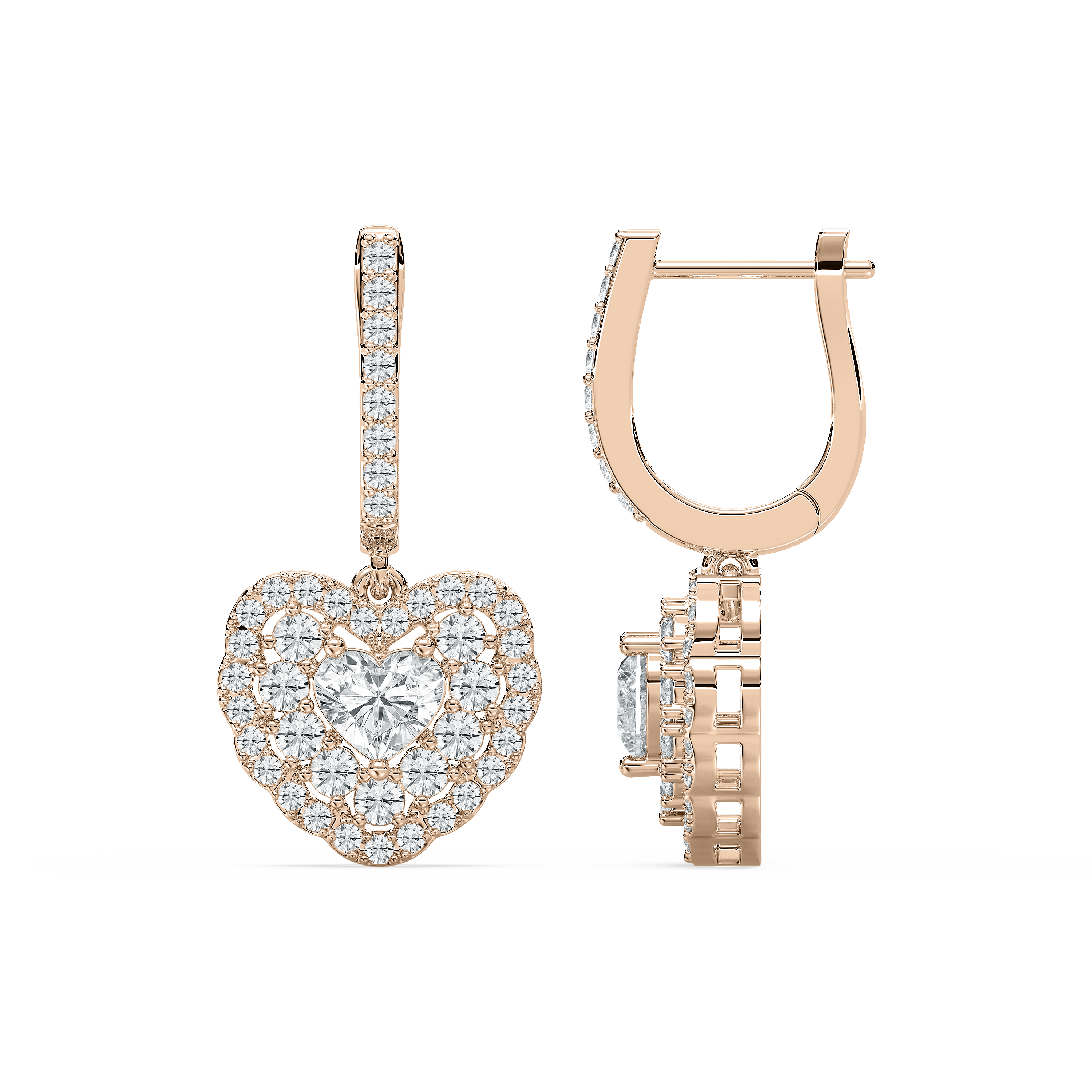 Heart Diamonds Dangle Earrings