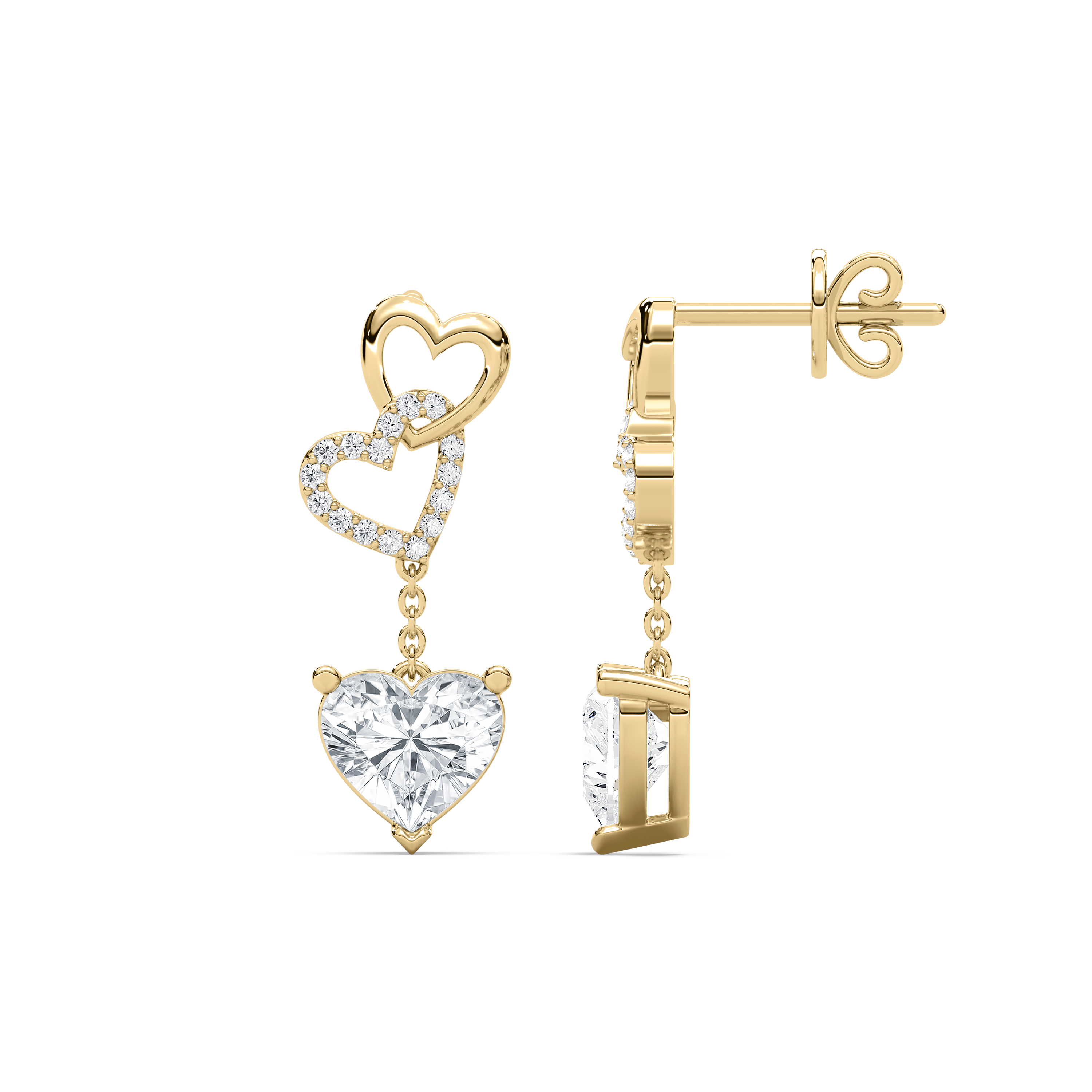 2 Carat Heart And Round Diamond Norabel Hanging Earring