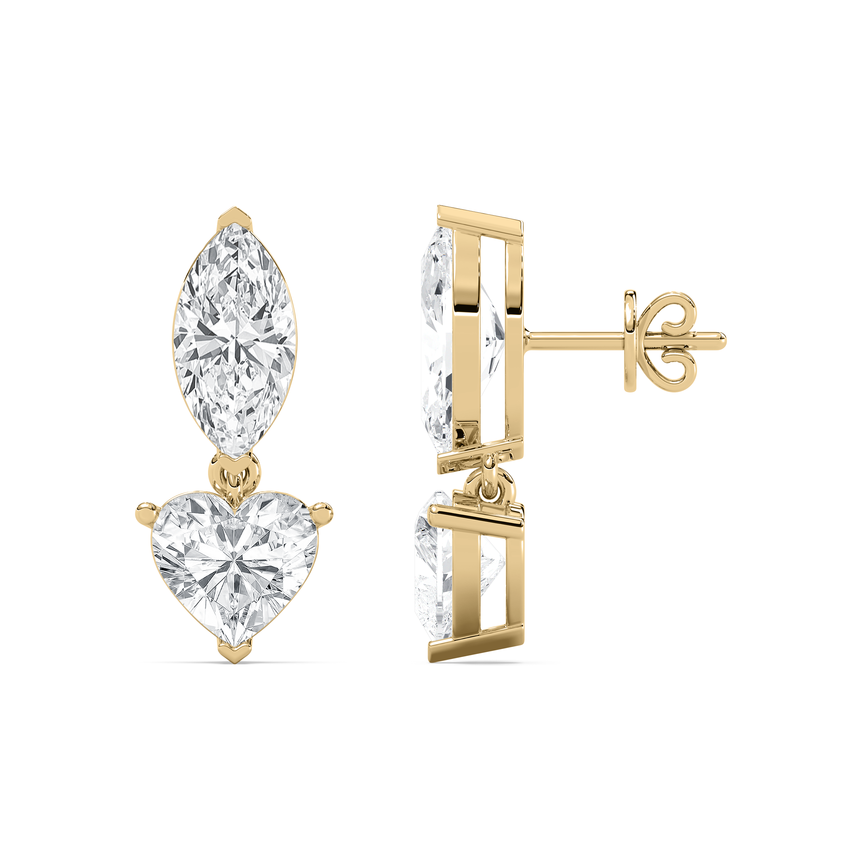 4 Carat Heart And Marquise Diamond Erendira Drop Earring