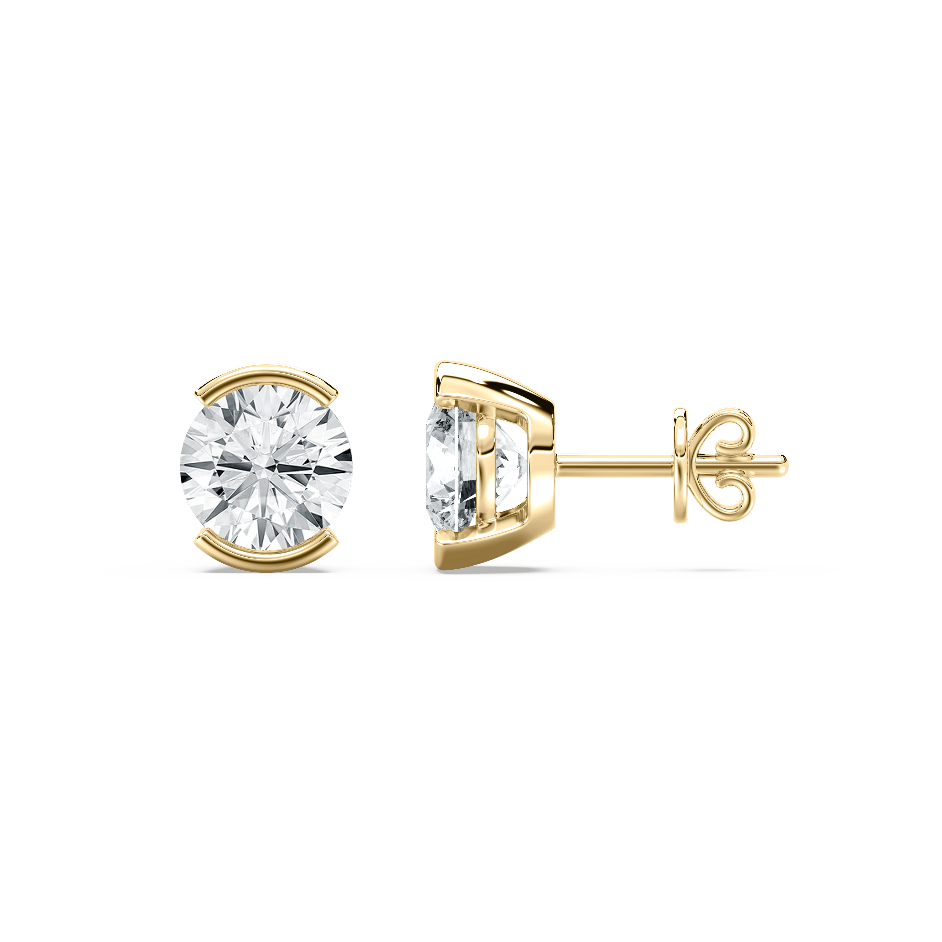 2 Carat Round Diamond Liora Half Bezel Stud Earring