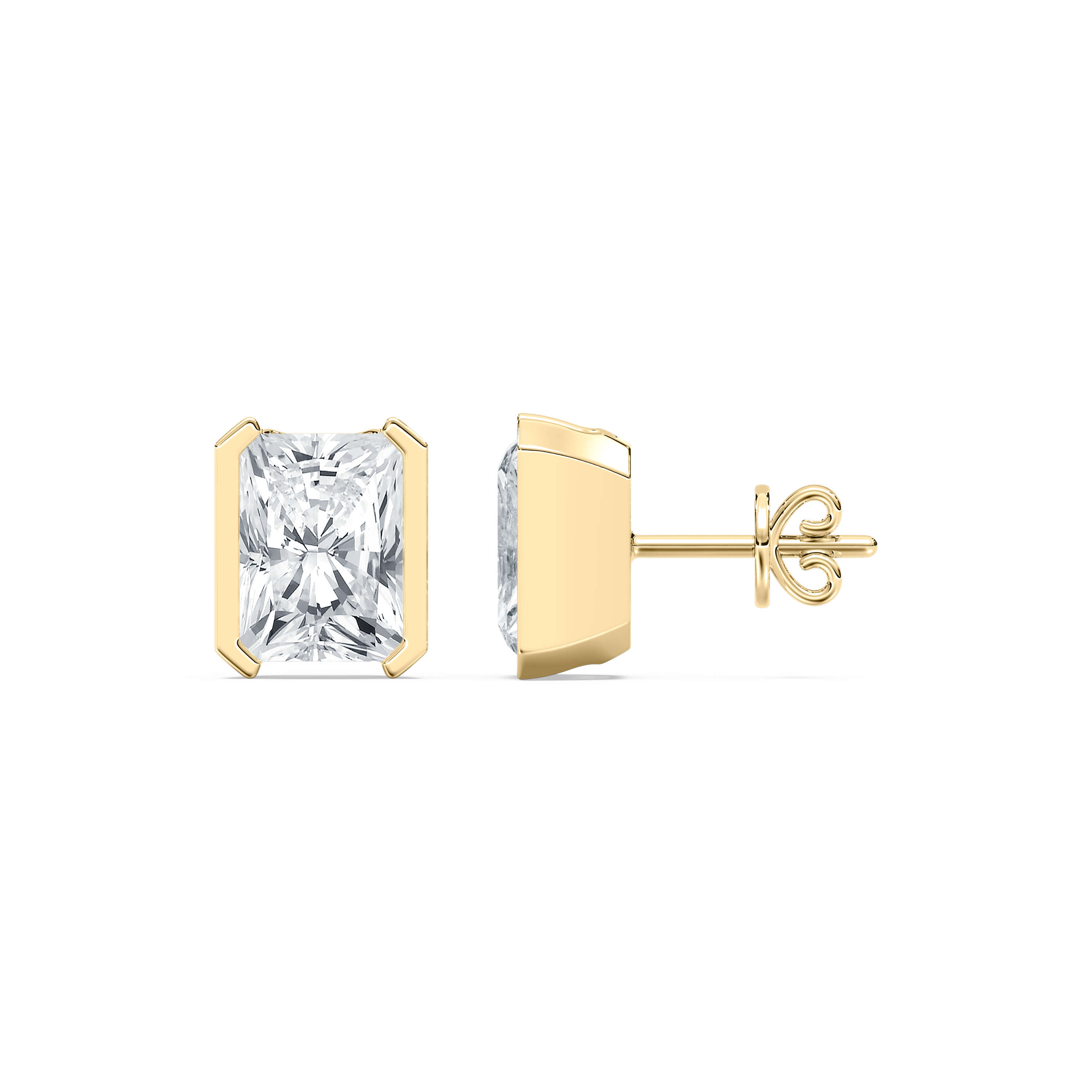 2 Carat Radiant Diamond Half Bezal Stud Earring