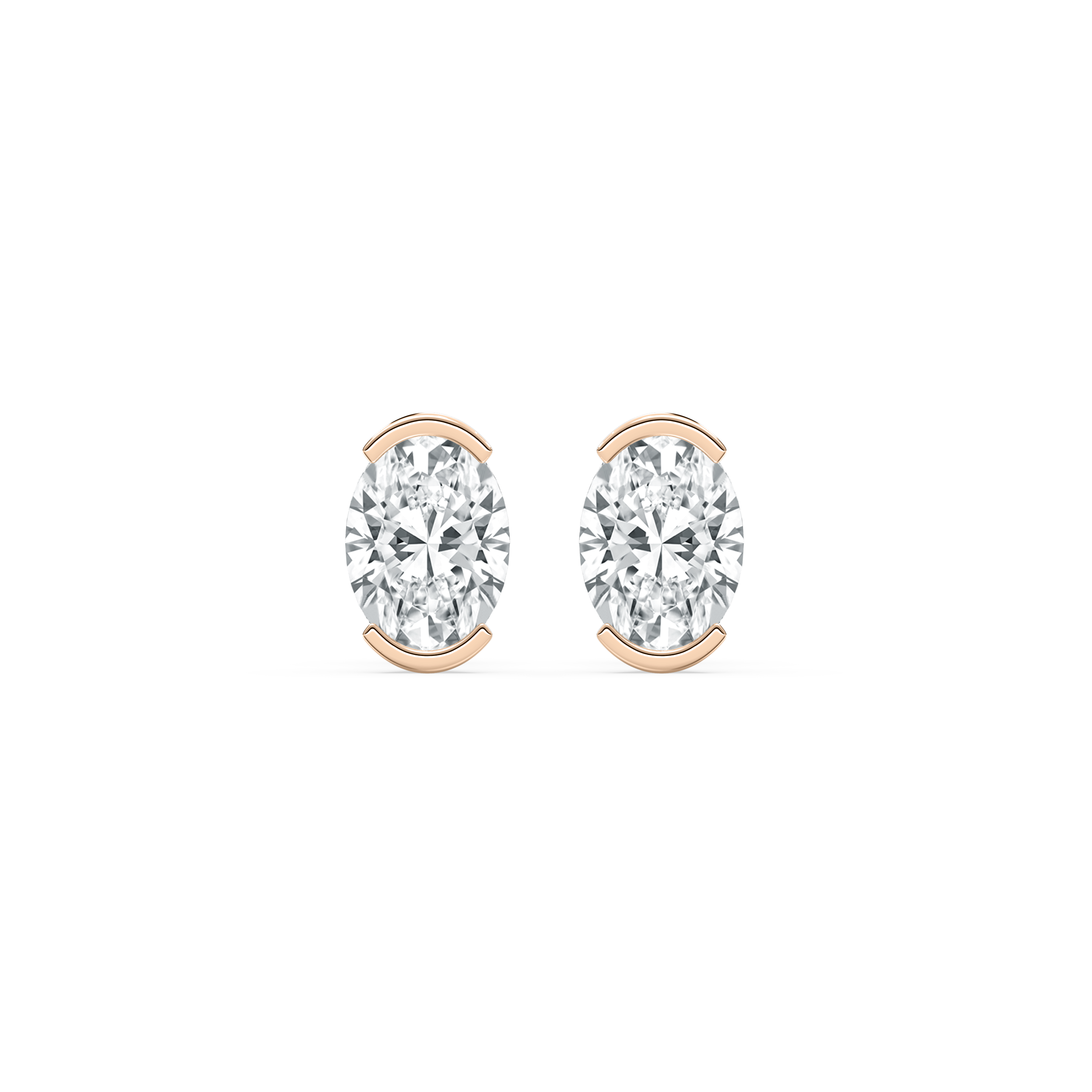 2 Carat Oval Diamond Half Bezal Stud Earring