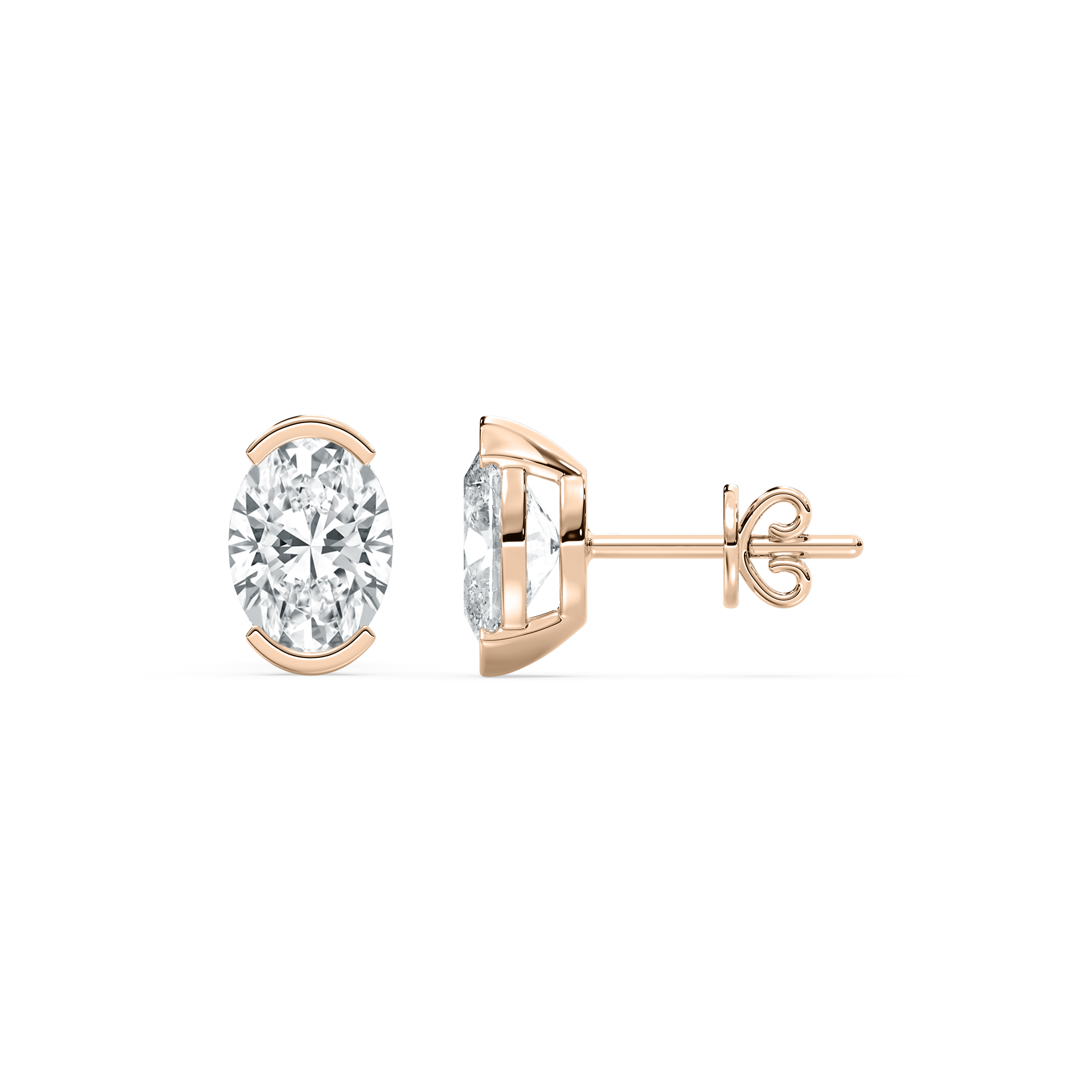 2 Carat Oval Diamond Half Bezal Stud Earring