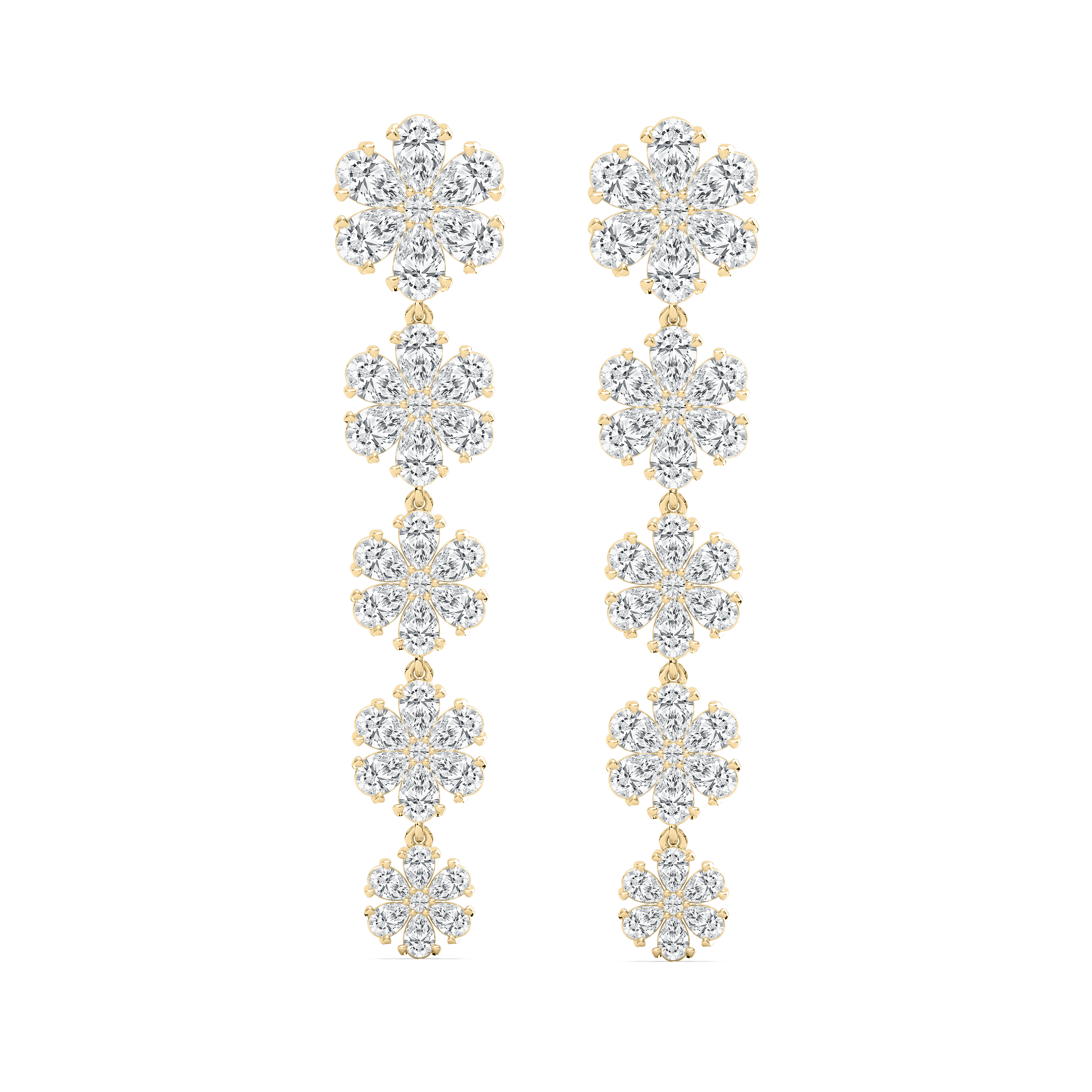 Pear And Round Diamond Linear Drop Earrings