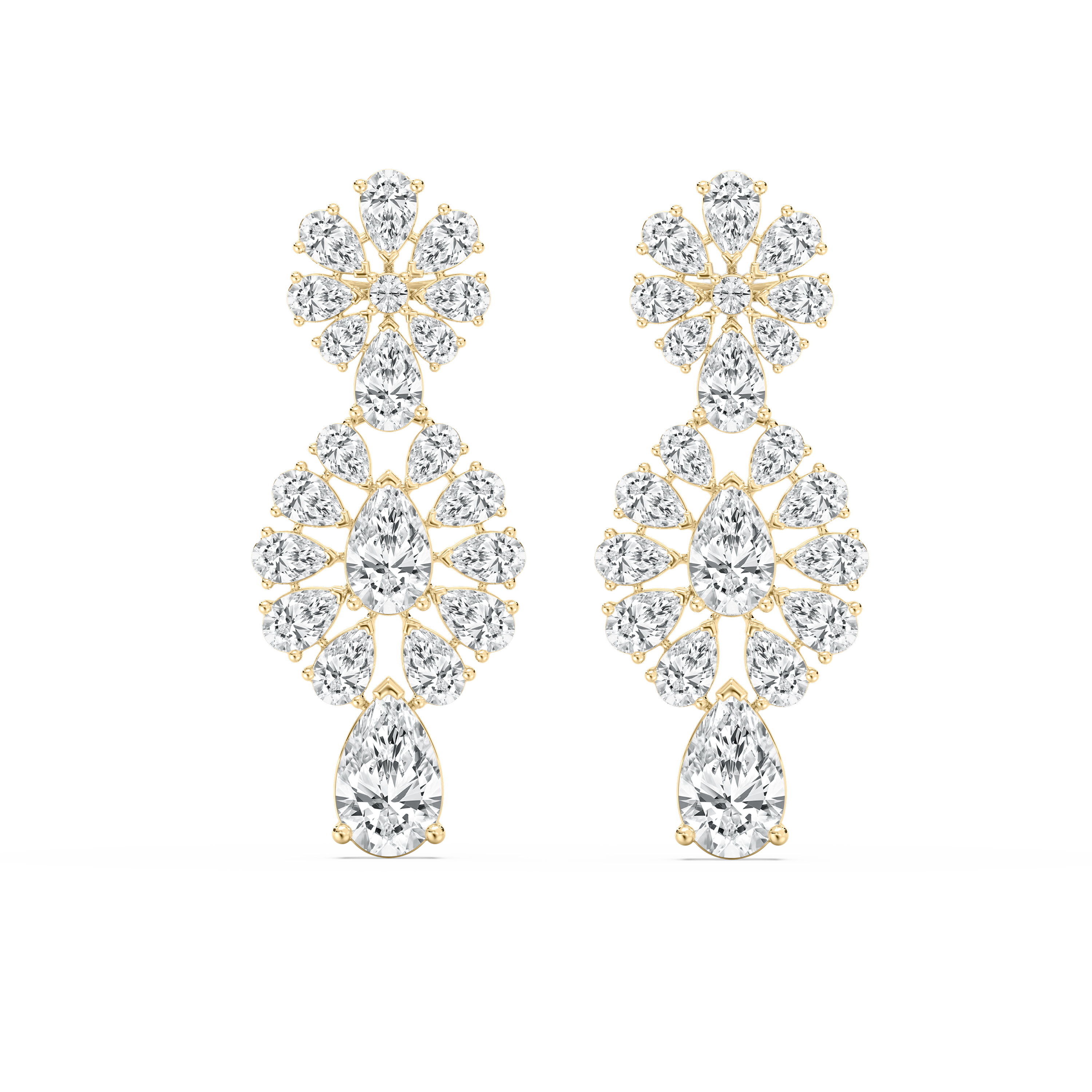 14 Carat Round And Pear Diamond Ornate  Cascade Dangler 