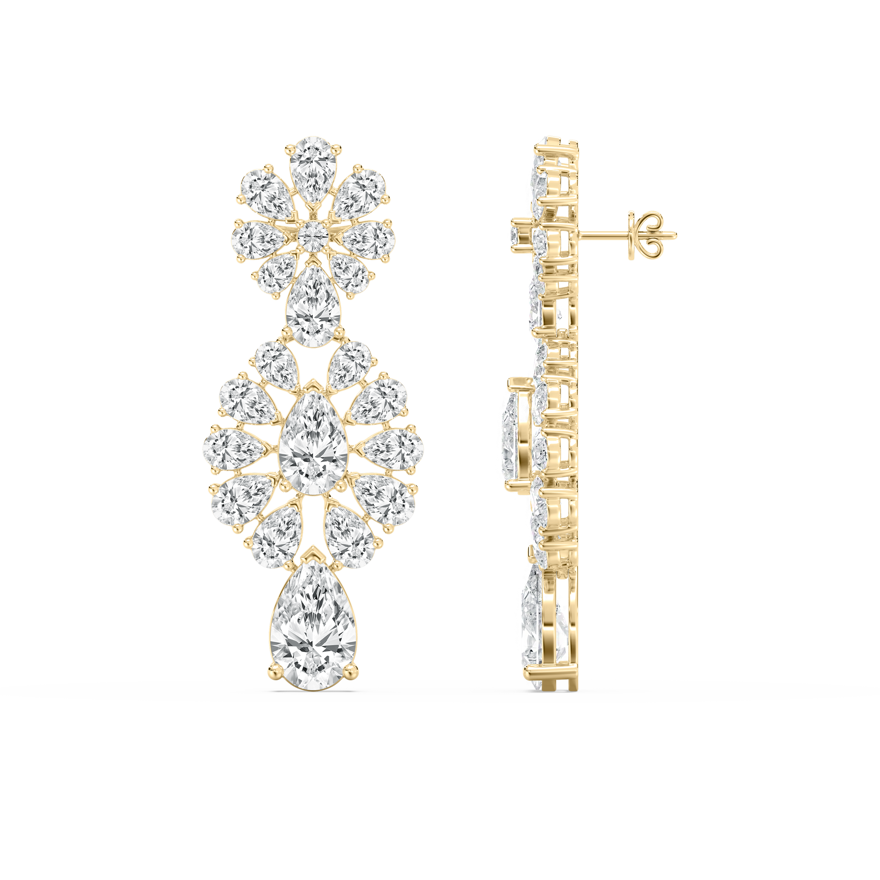 14 Carat Round And Pear Diamond Ornate  Cascade Dangler 