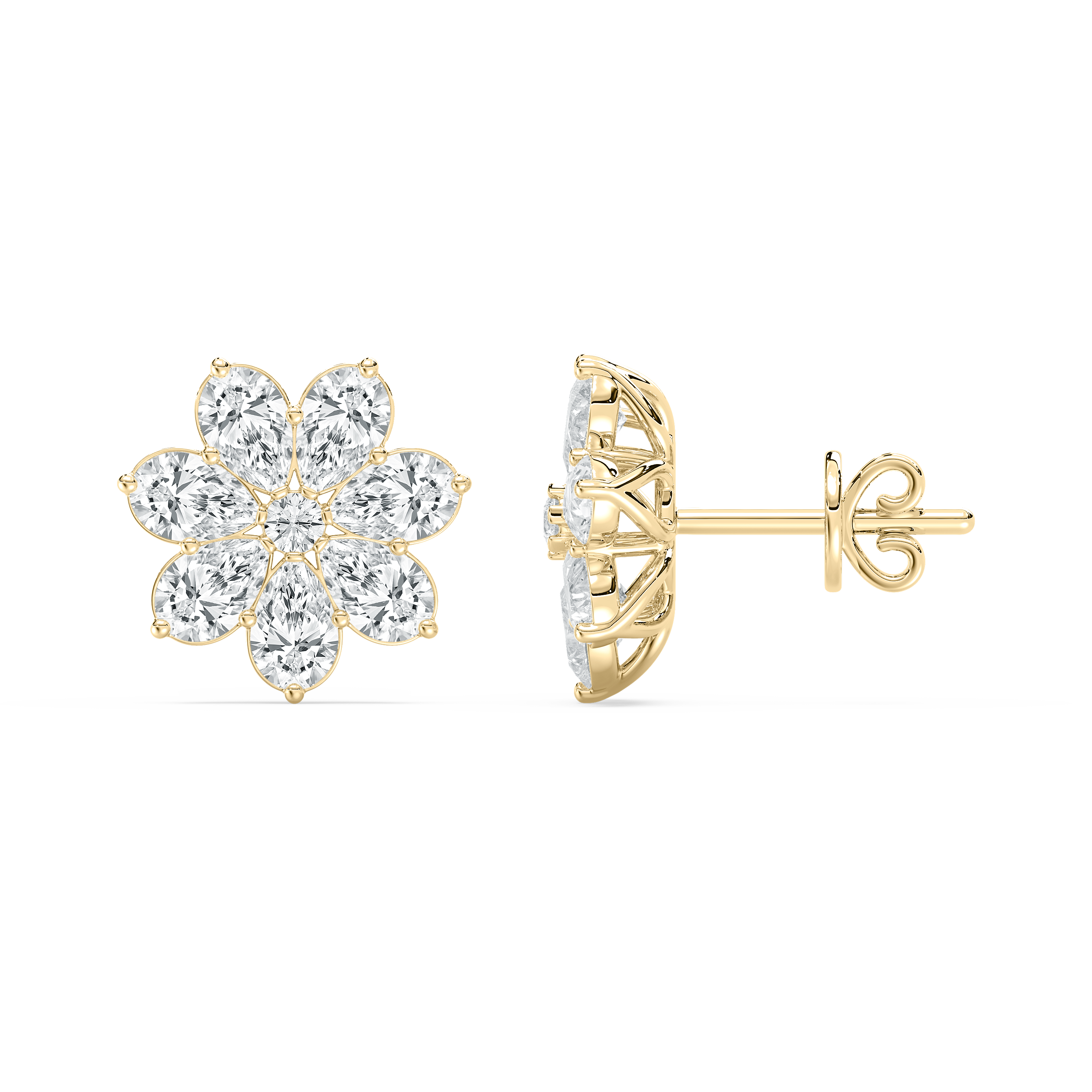 2 Carat Round And Pear Diamond Intricate Floral Fashion Earring