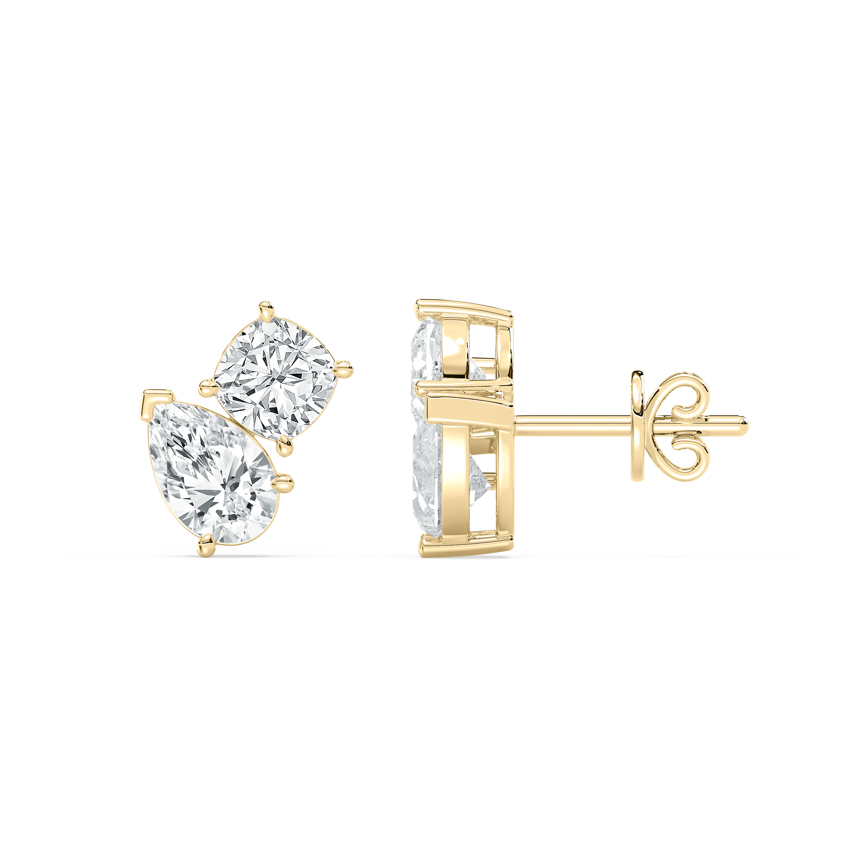 2 Carat Pear And Cushion Diamond Chevron Stud Earring  
