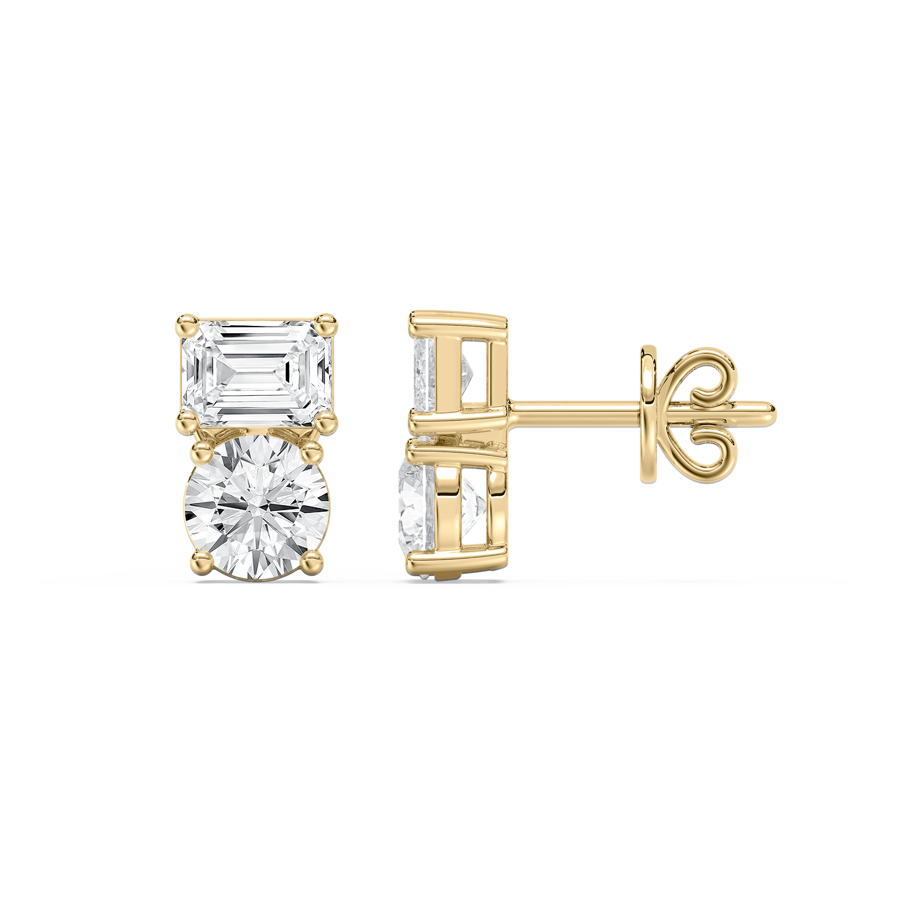 2 Carat Emerald And Round Diamond Arcadian Stud Earring