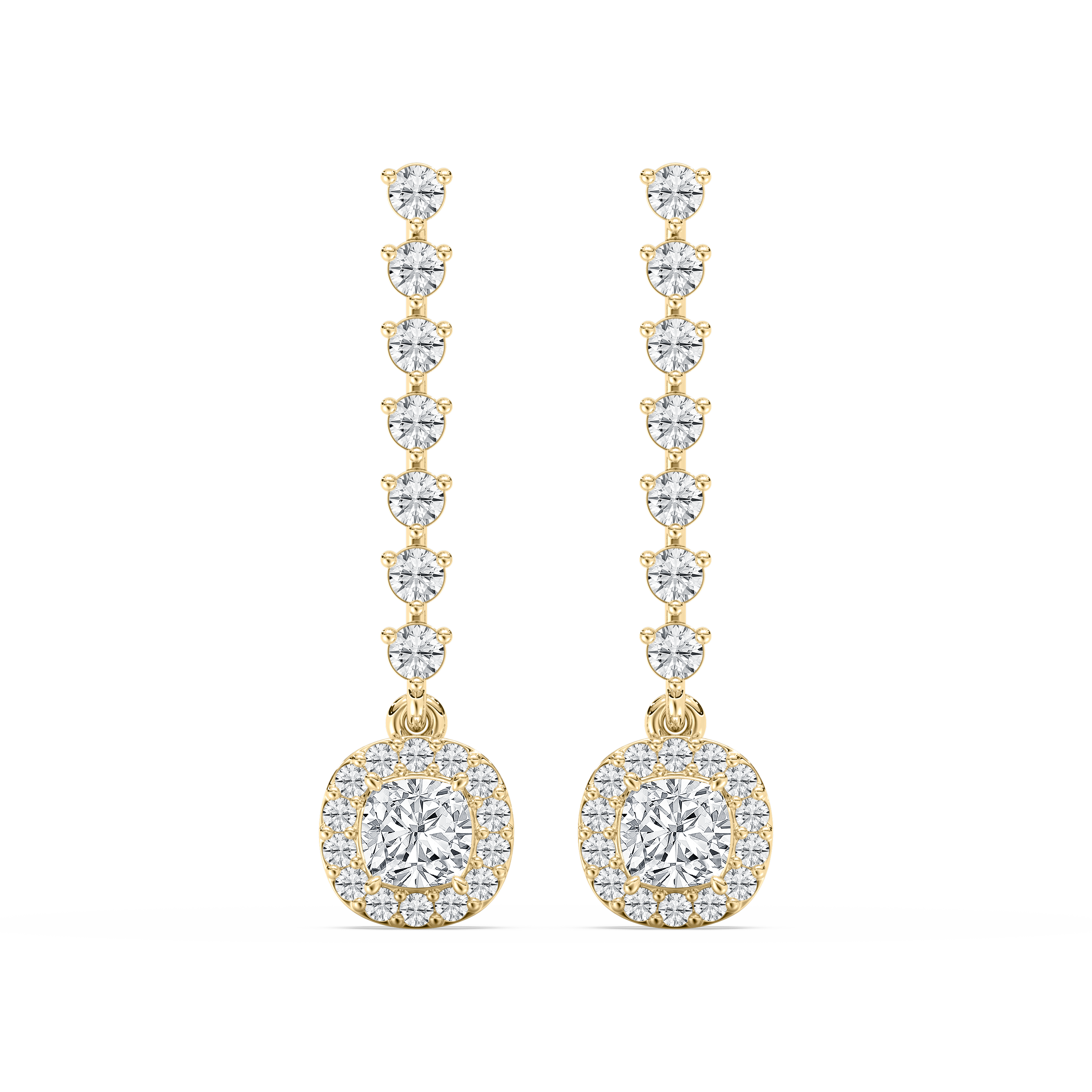 1 Carat Round And Cushion Diamond Pheony Dangler Earring