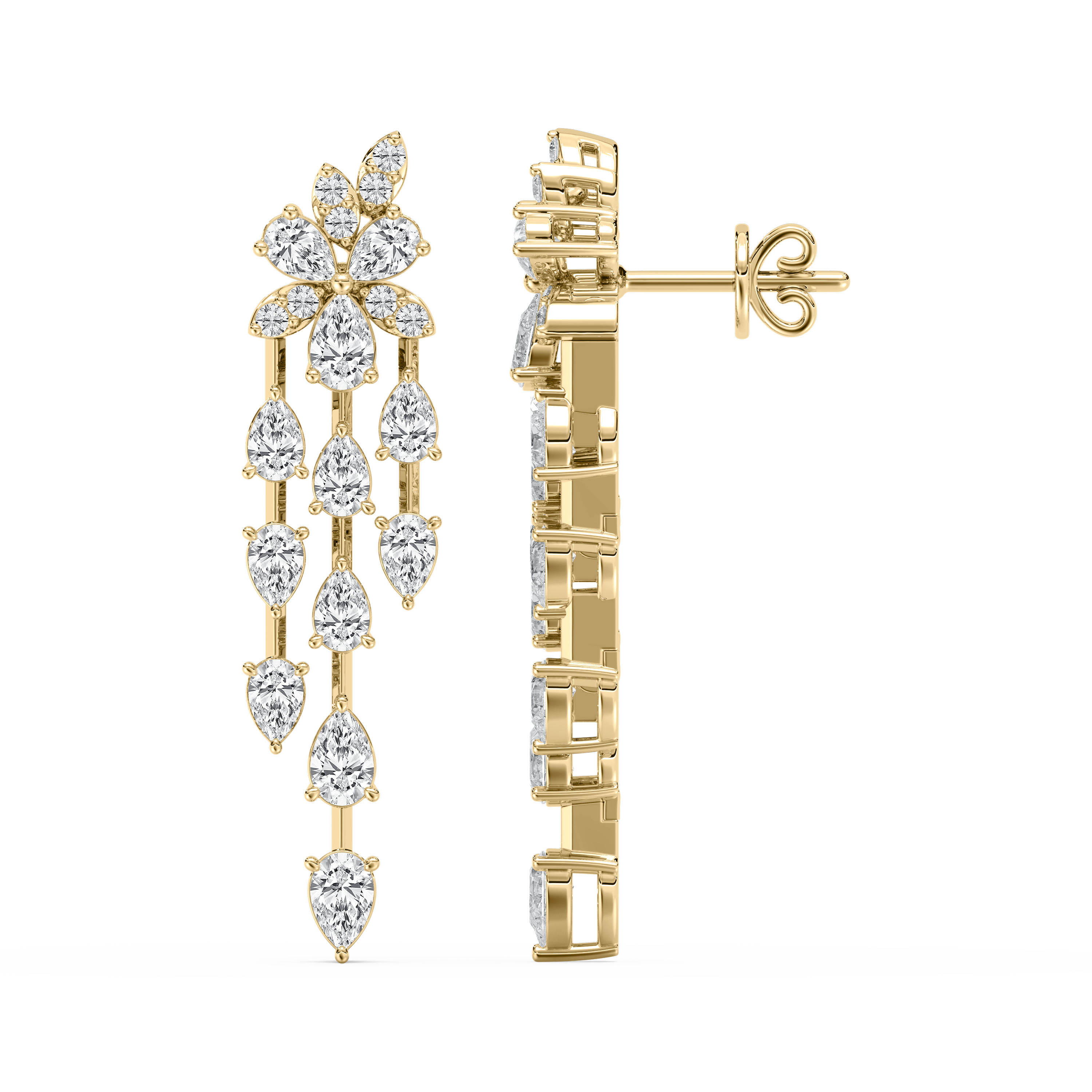 1.50 Carat Round And Pear Dimaond Amathea Dangler Earring